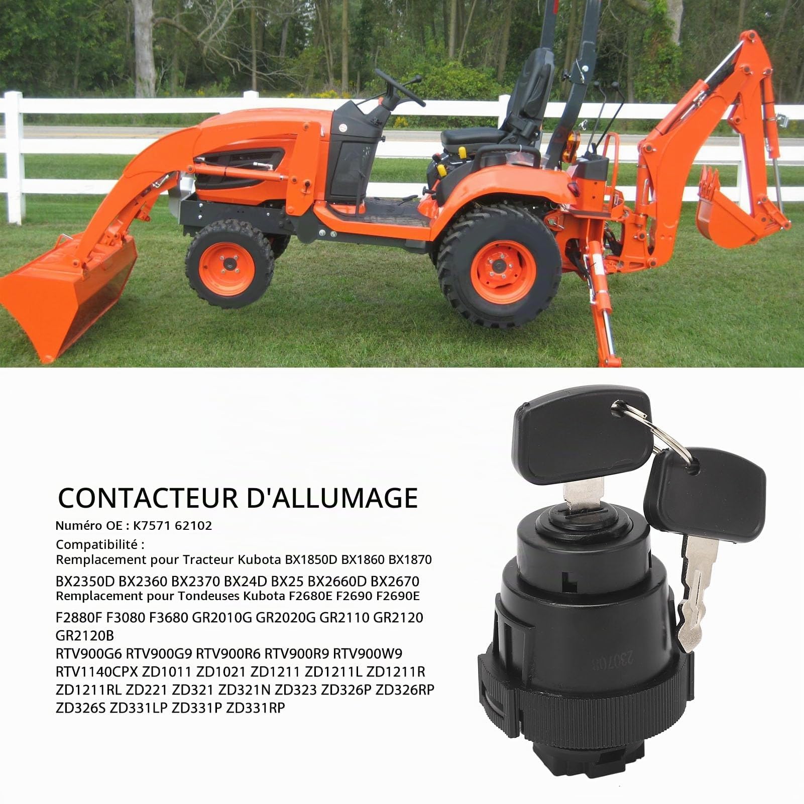 Interrupteur D'allumage, Interrupteur D'allumage de Démarreur étanche Résistant aux Hautes Températures avec Clés pour Kubota ZD221 ZD321 ZD323