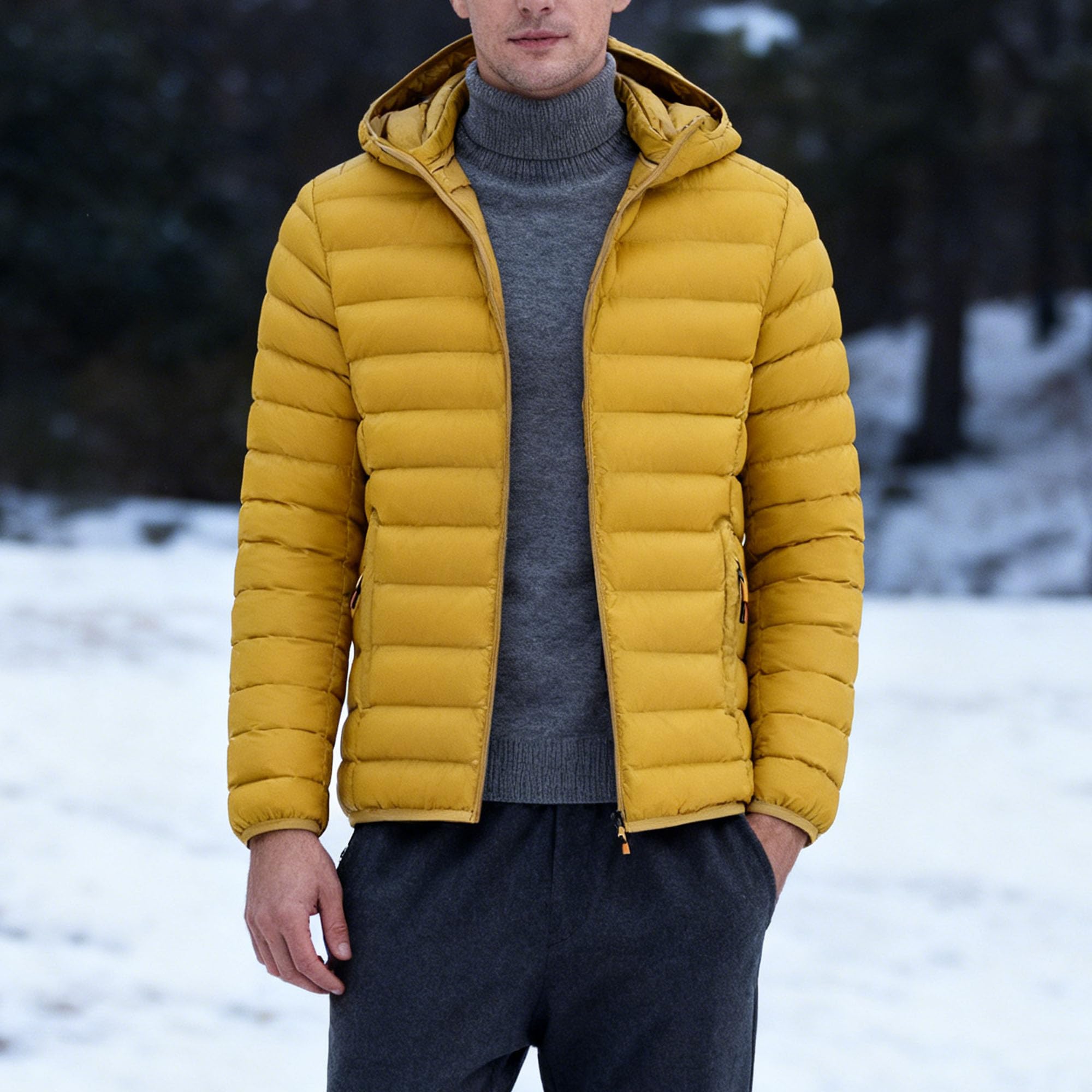 Męska kurtka zimowa oversize puchowa M-6XL bluza z kapturem termiczna pikowana kurtka puchowa wypełniona pakowalna odzież wierzchnia z kapturem