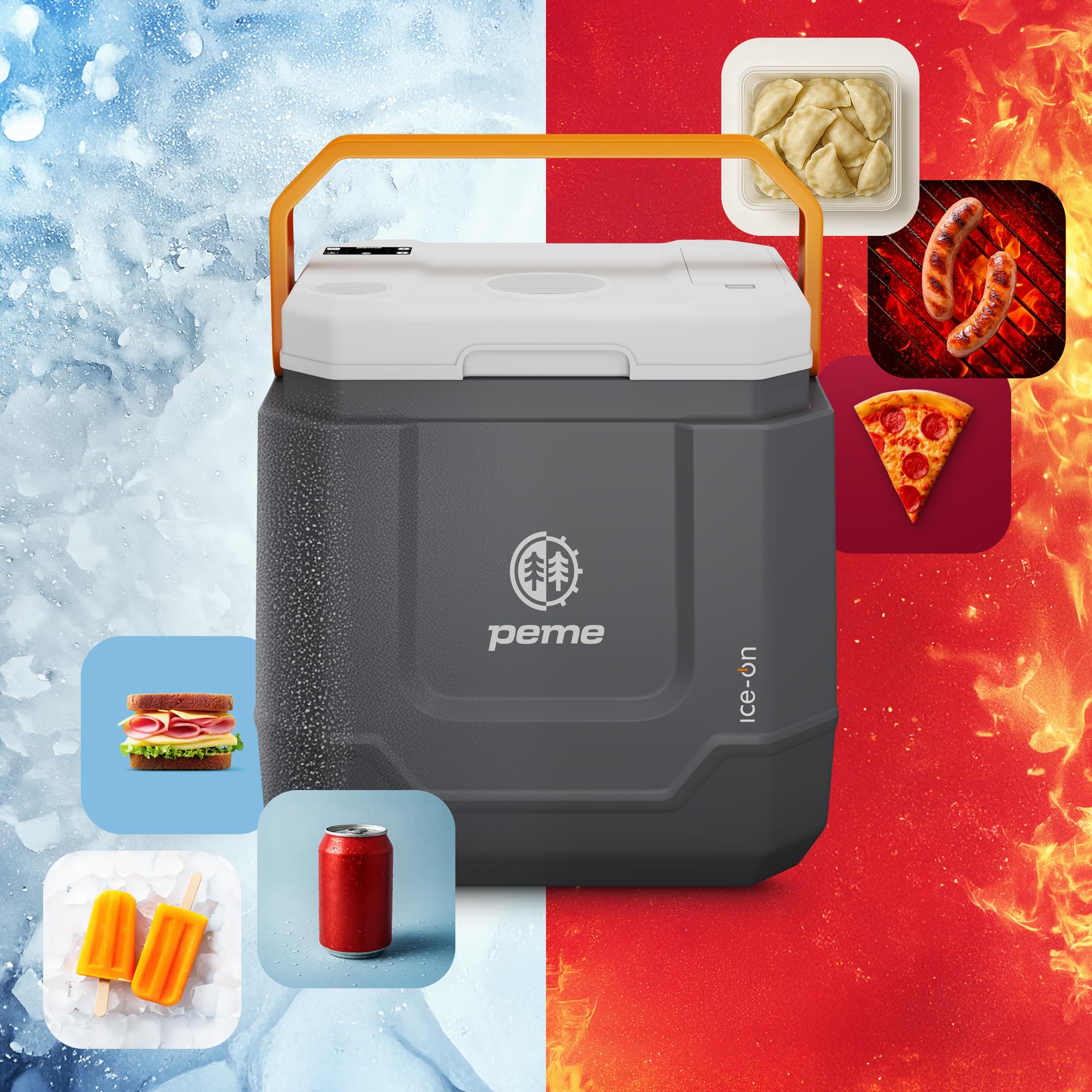 peme Frigorifero Portatile Elettrico Congelatore Termoelettrico Frigo Campeggio Auto 12v 220v Doppia Alimentazione per Camper Ricaricabile Congelatori Viaggio con Speaker Car Fridge USB - 31,5L Trip