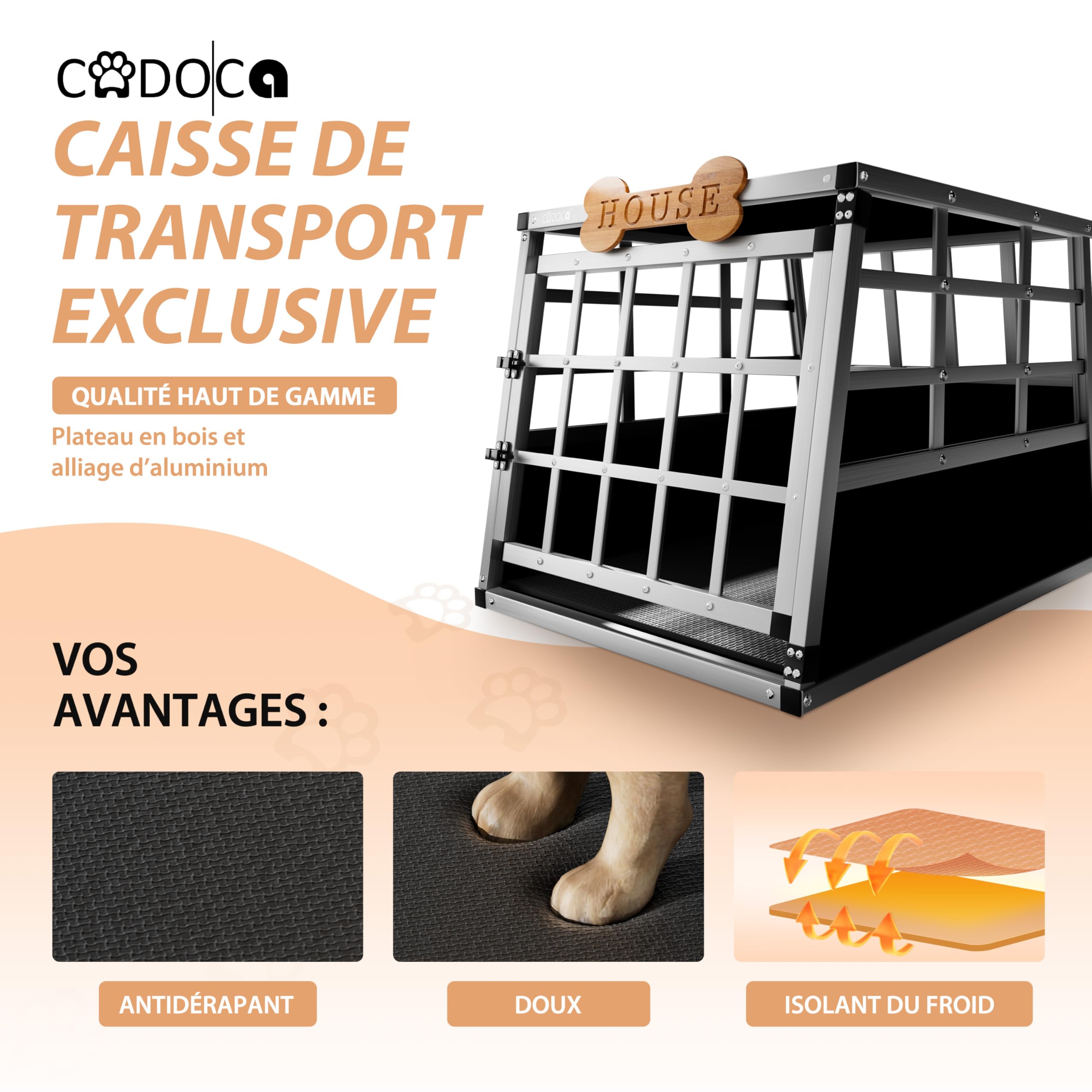 CADOCA® Cage de Transport M pour Animaux Aluminium MDF Noir Argent Caisse Chien boîte Box de Transport Voiture