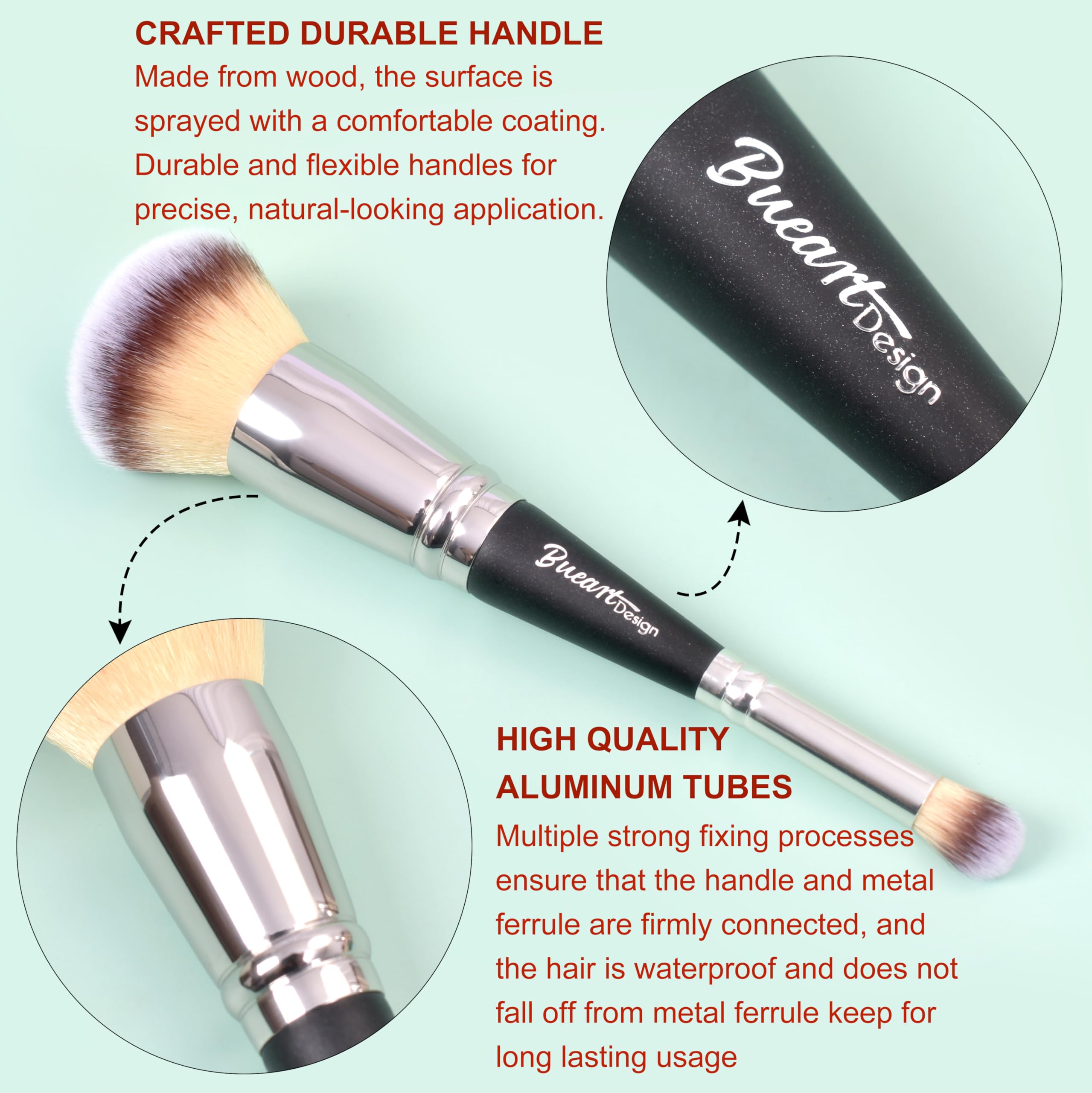 Pinceau de maquillage pour application de fond de teint, double extrémité avec poudre et pinceaux biseautés