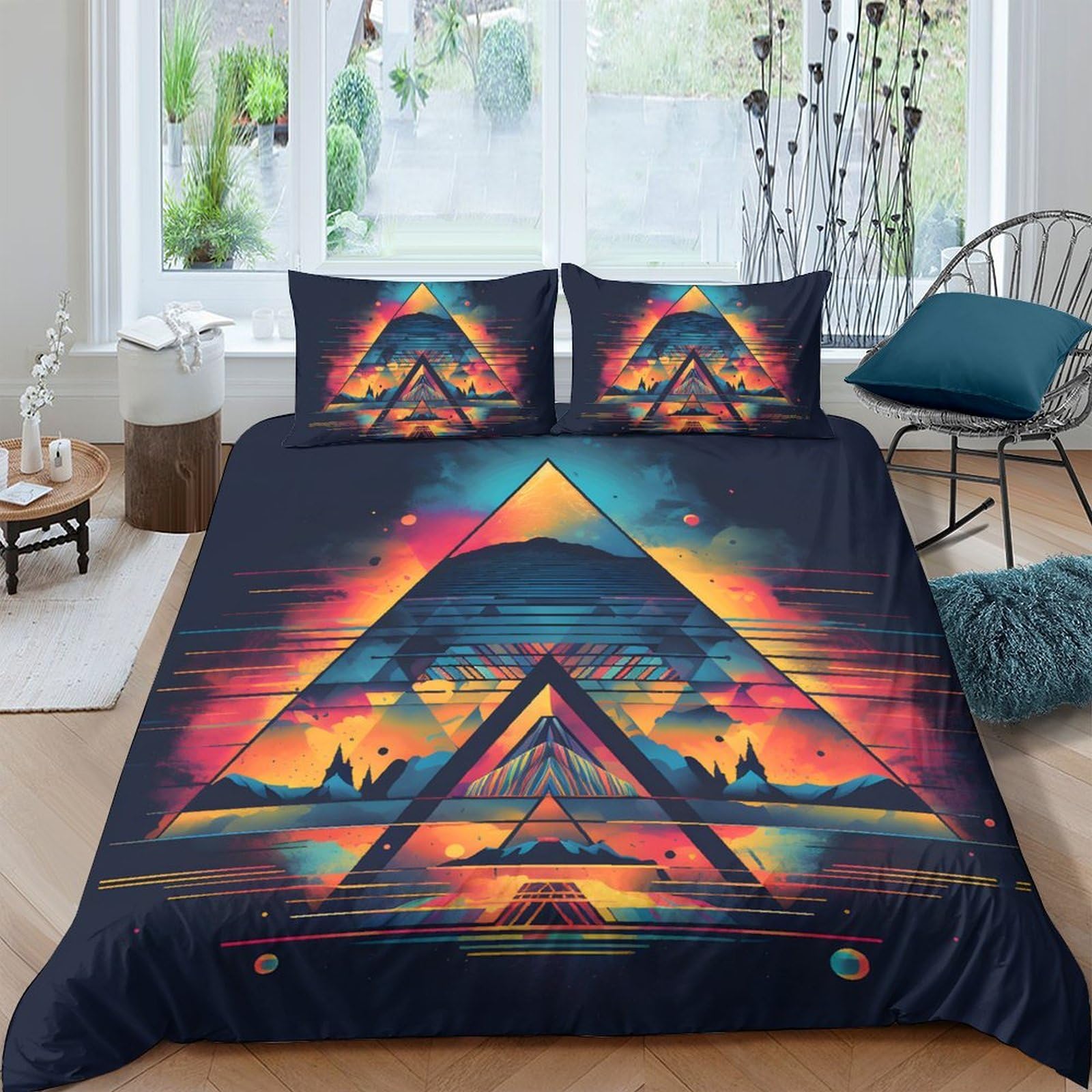 Ctjqhvkz Style-4 3D Printed Sunset Pyramid Fitted Sheet Microfiber Artistic Landscape Mattress Cover For Bedroom Dorm Decor Protection Single（135X200cm）