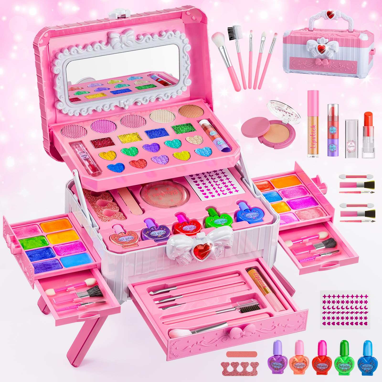 Kids Makeup Sets for Girls Toys - Washable Makeup for Kids with Mirror, Real Dressing Table with Stand, Princess Play Makeup Kit Perfect for 3 4 5 6 7 8-12 Year Old Girls Birthday & Christmas