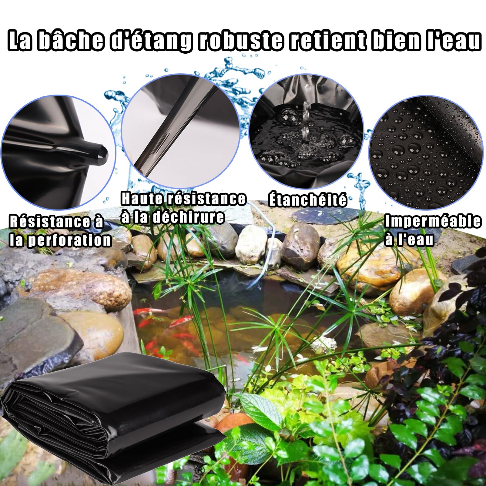 Telone resistente in PEHD nero, 4 x 10 m, per stagni esterni, piscine, fontane di pesce, copertura paesaggistica rinforzata, impermeabile, telo da giardino, protezione esterna