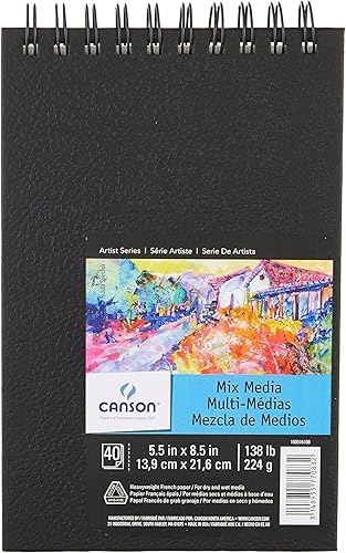 Miniatura 8 de Canson Artist Series - Cuaderno de medios mixtos, encuadernado con alambre lateral, 7 x 10 pulgadas, 40 hojas, cuaderno de arte plano para pintar,
