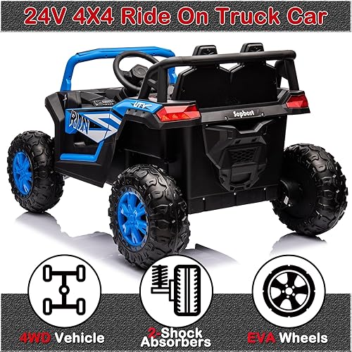 Miniatura 4 de Vehículos eléctricos de 24 V con control remoto para niños, vehículos eléctricos de 4 ruedas, ruedas EVA, música, Bluetooth, azul