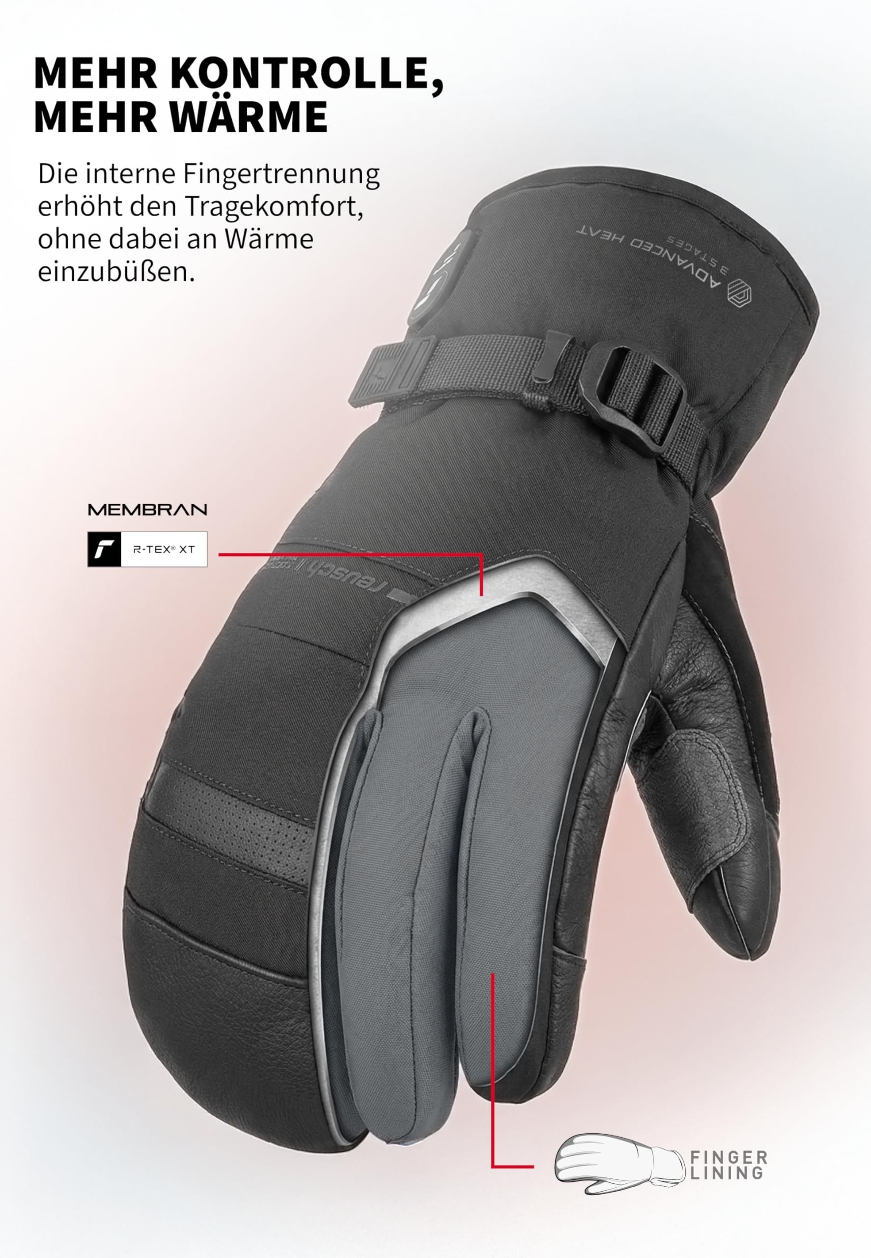 Reusch beheizbare Fausthandschuhe für Erwachsene | besonders warm & wasserdicht | wiederaufladbar & touchscreenfähig | atmungsaktiv | beheizte Skihandschuhe | Advanced Heat R-TEX XT Mitten