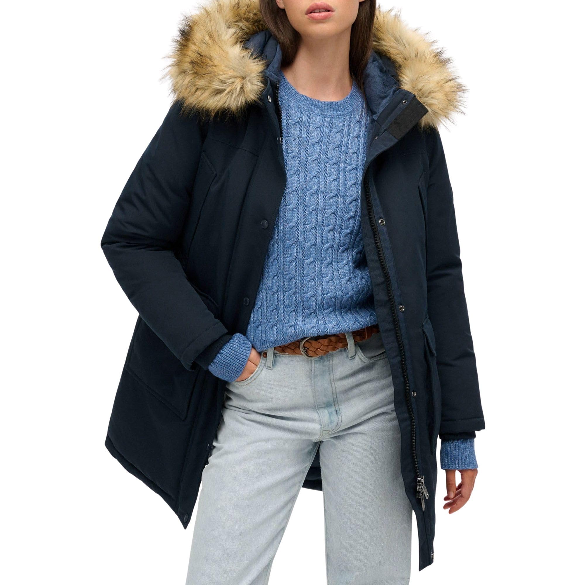 Superdry Women's Bleu Faux Fur Parka Everest