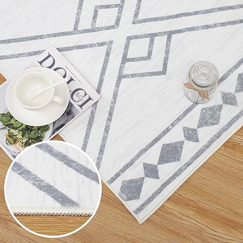 Miniatura 6 de FairOnly Alfombra marroquí lavable de 5 x 7 pies, alfombra moderna, lavable, con parte trasera de goma antideslizante, tapete desgastado gris,