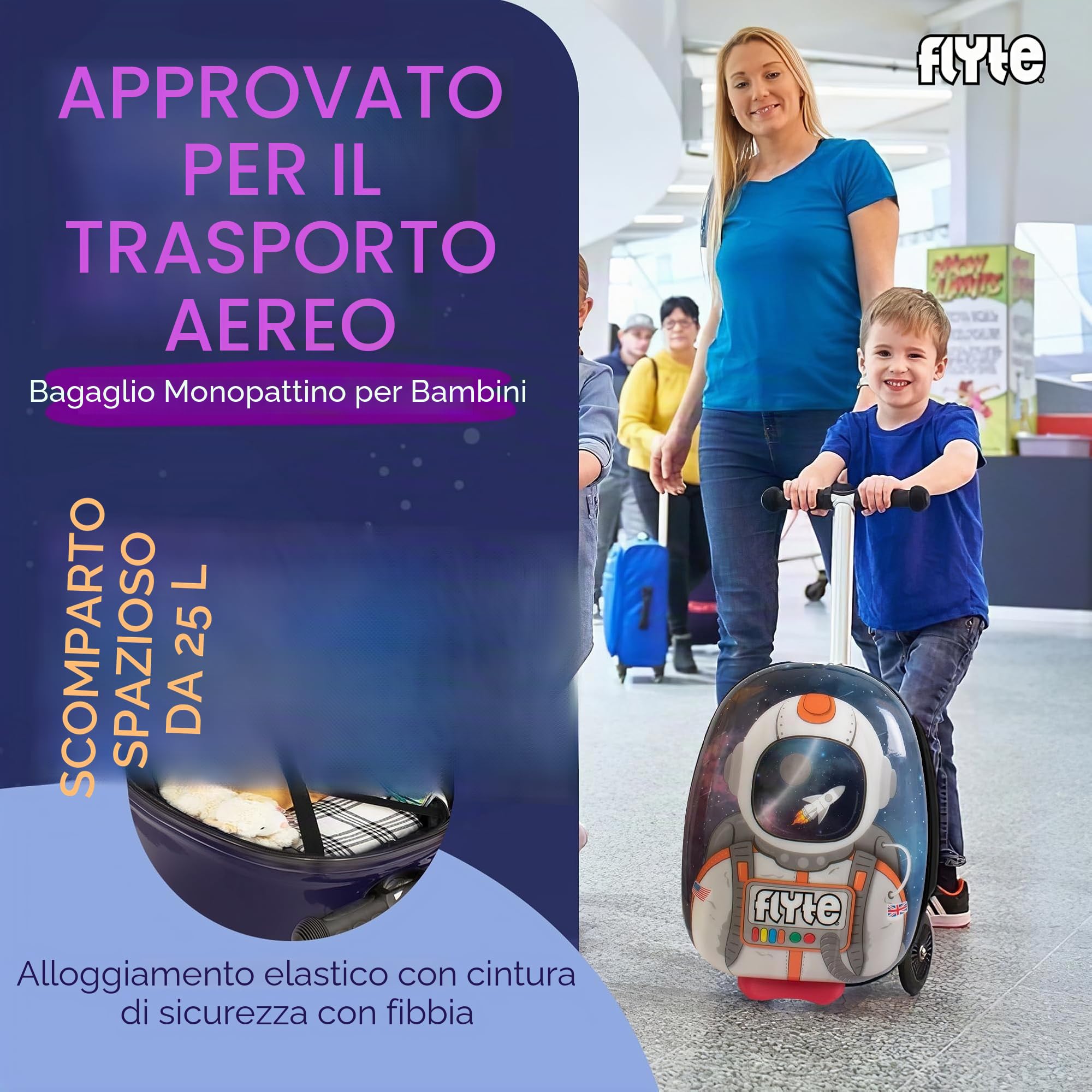Flyte Valigia per monopattino pieghevole per bambini, con guscio rigido, con ruote, 2 in 1, 45 cm, capacità 25 litri
