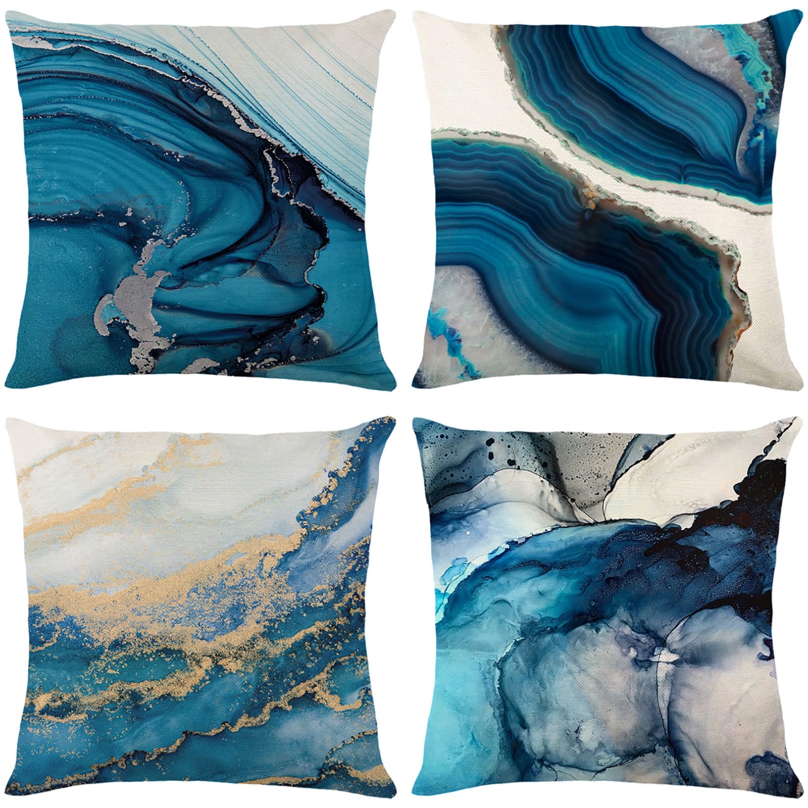 ARNTY Cushion Covers 45 x 45, Cushion Covers Set of 4 Modern Decorative Cushion Cover Home Pillows Covers for Living Room Sofa Bed Car (Tie-Dye Blue-Linen)