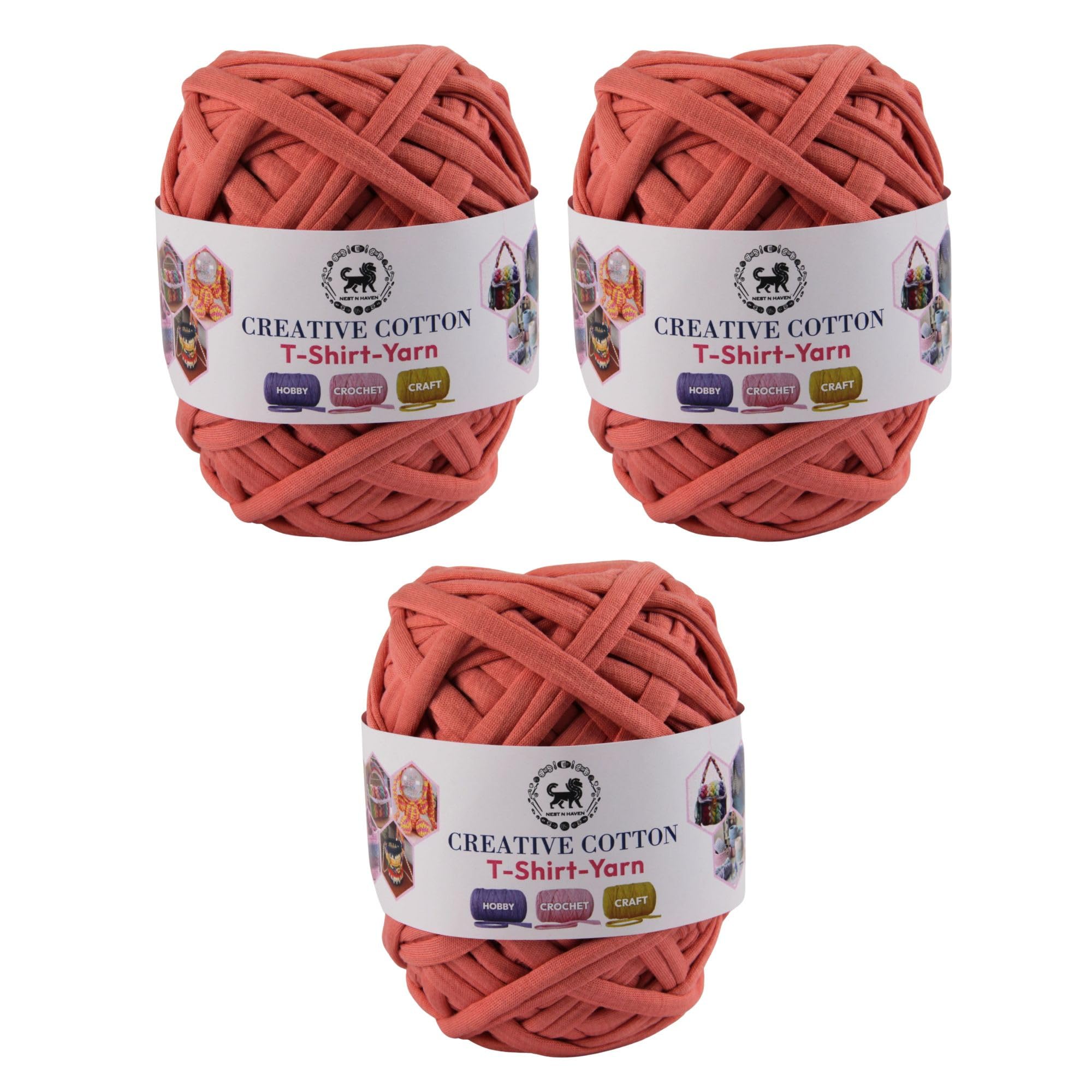 Creative Cotton T-Shirt Yarn Carpet, Knitting Yarn for Hand Knitting DIY Bags, Baskets, Blanket, Cushion Crocheting Projects 200 GMS (Terracotta Red) | (300 Gm)