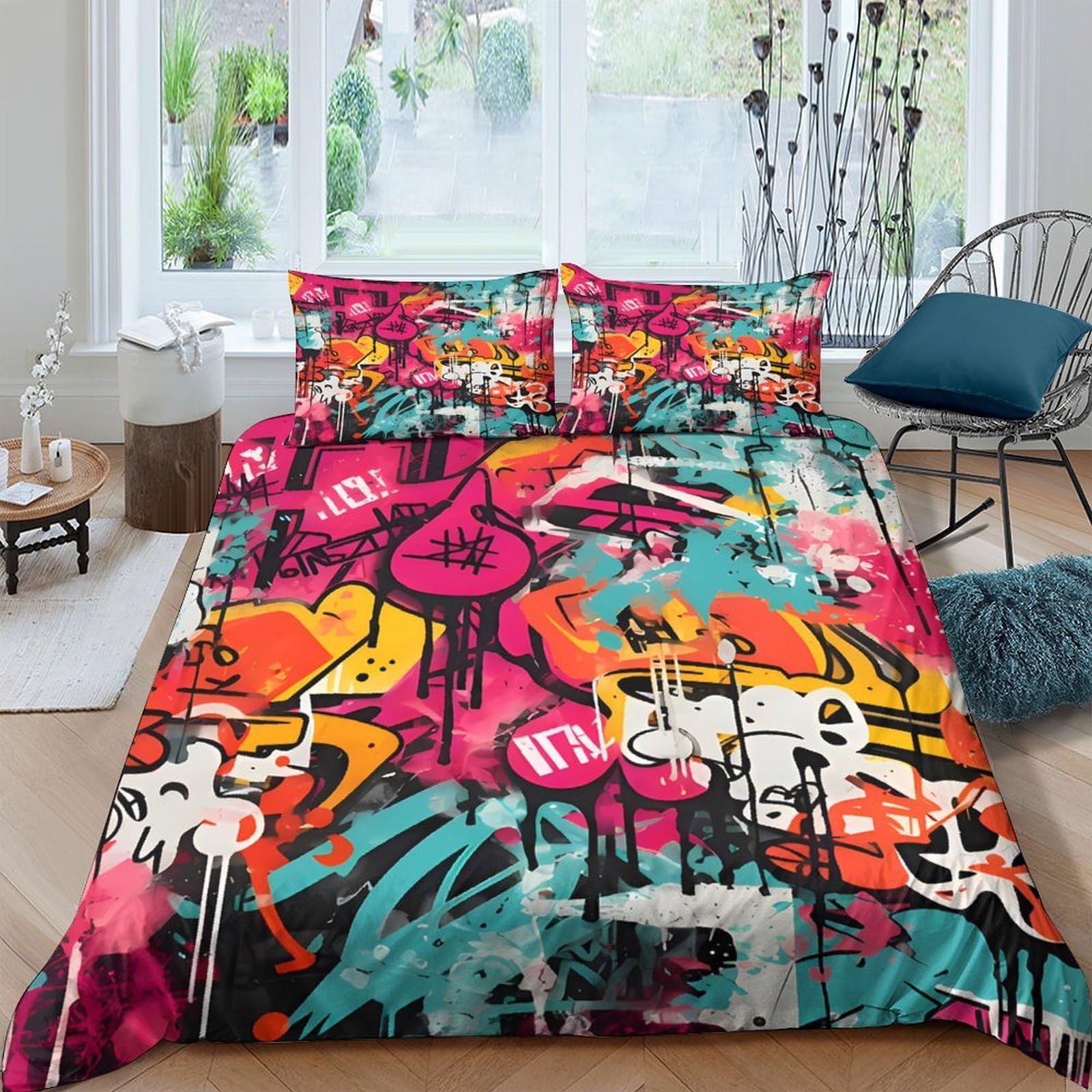 Ctjqhvkz Style-5 3D Printed Graffiti Art Fitted Sheet Microfiber Soft Colorful Urban Street Mattress Cover For Bedroom Dorm Decor Single（135X200cm）