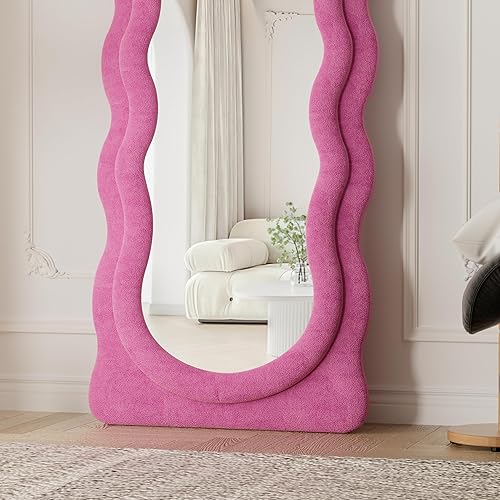 Miniatura 7 de Rowjut Espejo de longitud completa, 63 x 24 pulgadas, espejo ondulado irregular, espejo montado en la pared, espejo de pie con franela, espejo para