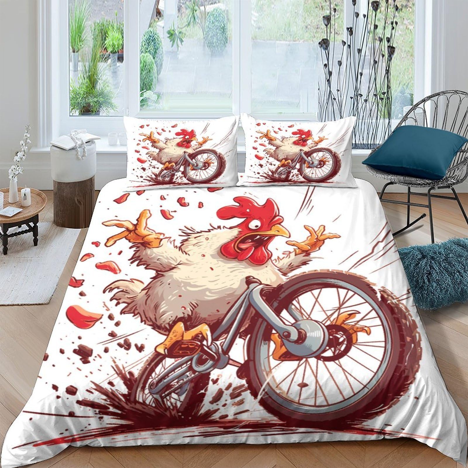 Ctjqhvkz Style-1 3D Printed Funny Chicken Fitted Sheet Microfiber Soft Cartoon Bicycle Bed Cover For Bedroom Dorm Mattress Decor Single（135X200cm）
