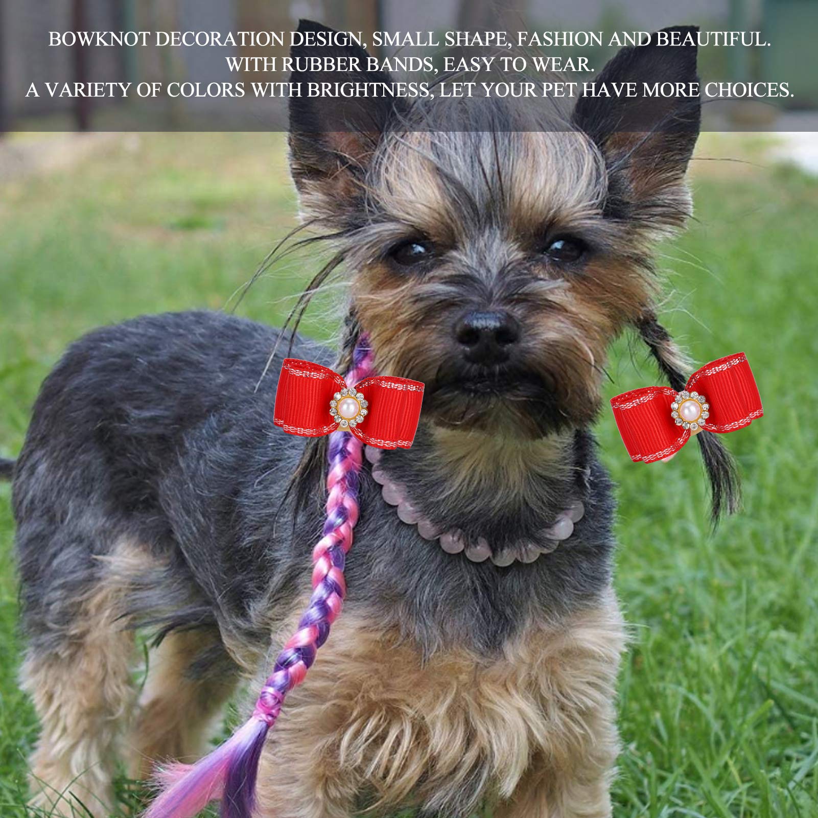 Sonew 25 Pcs Colorful Pet Dog Bows, Cute Bowknot Design with Easy to Attach Rubber Bands, for Dogs and Cats in Red Blue, Pink, Purple - Image 2