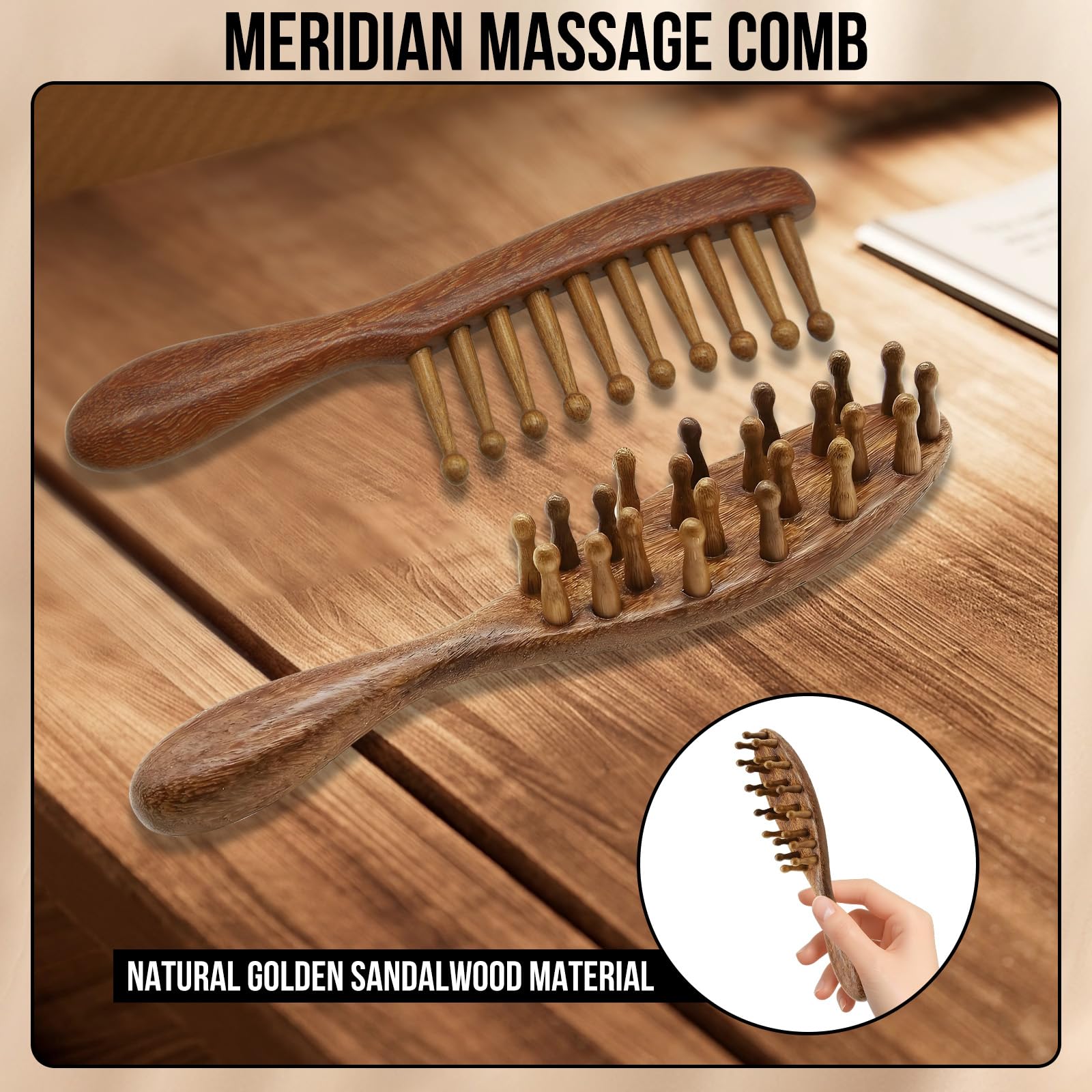 2Pcs Sandalwood Wooden Scalp Massager Comb for Hair Growth