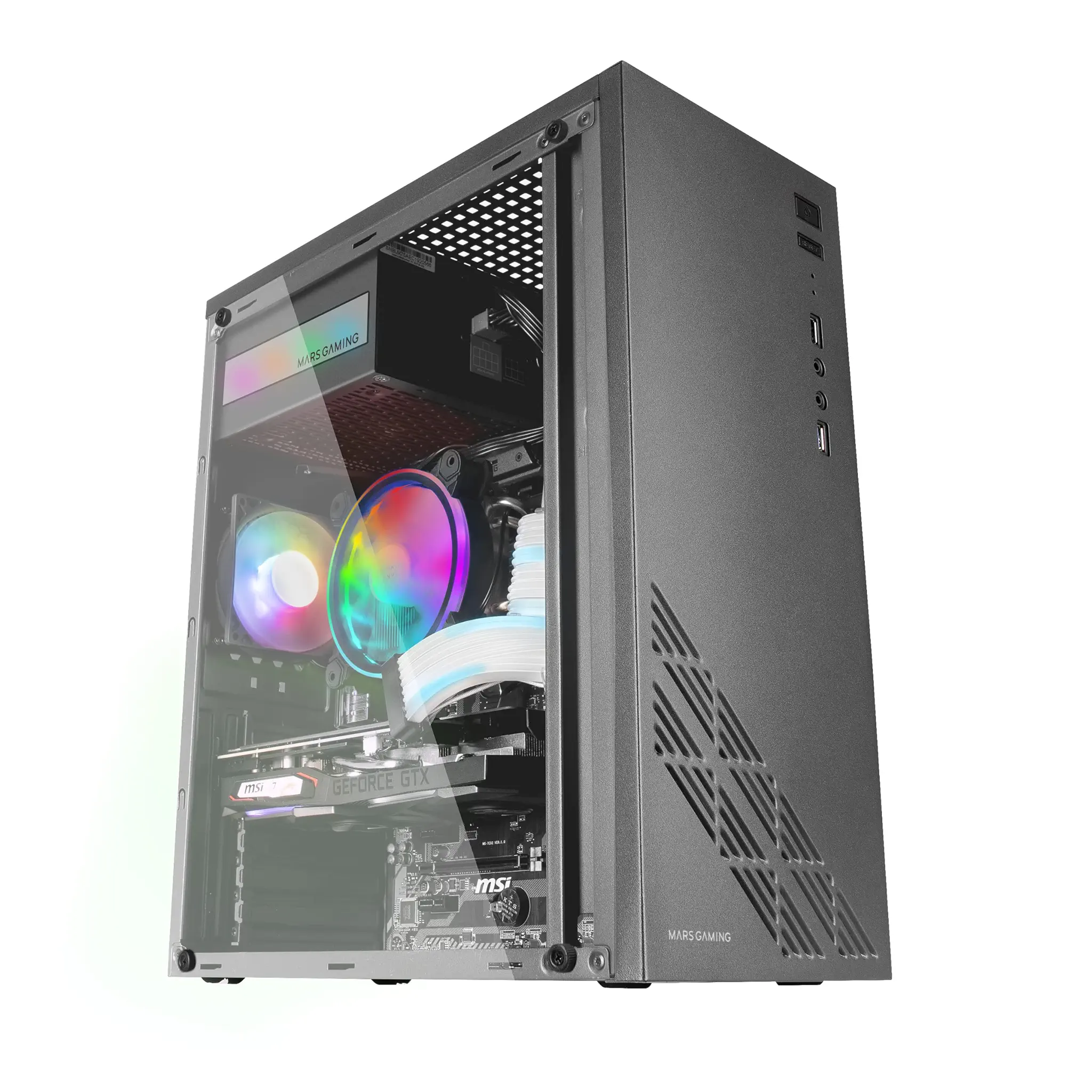 Mars Gaming MC100, ATX Gaming Gehäuse, 9 cm FRGB Lüfter, Convect-Cool Belüftung, Schwarz