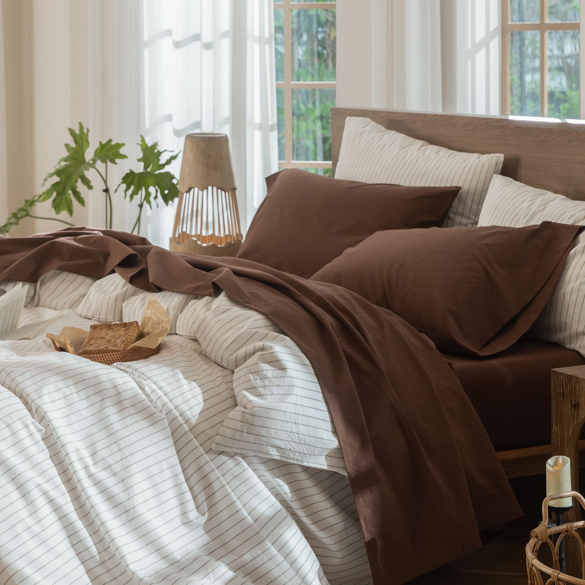 MooMee Sheet Set 100% Washed Cotton Lived-in Extra Deep Pocket King