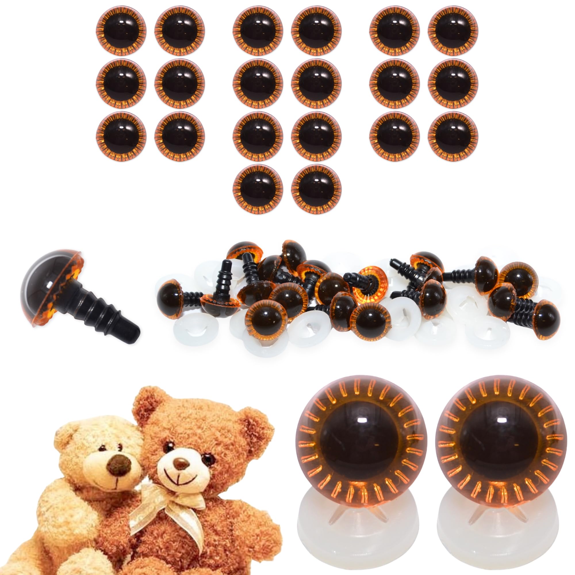 celloexpress 14mm Orange Owl Eyes with Plastic Backs - Safety Eyes for Soft Toy Teddy Bear Animal Making (Pack of 10 Pairs)