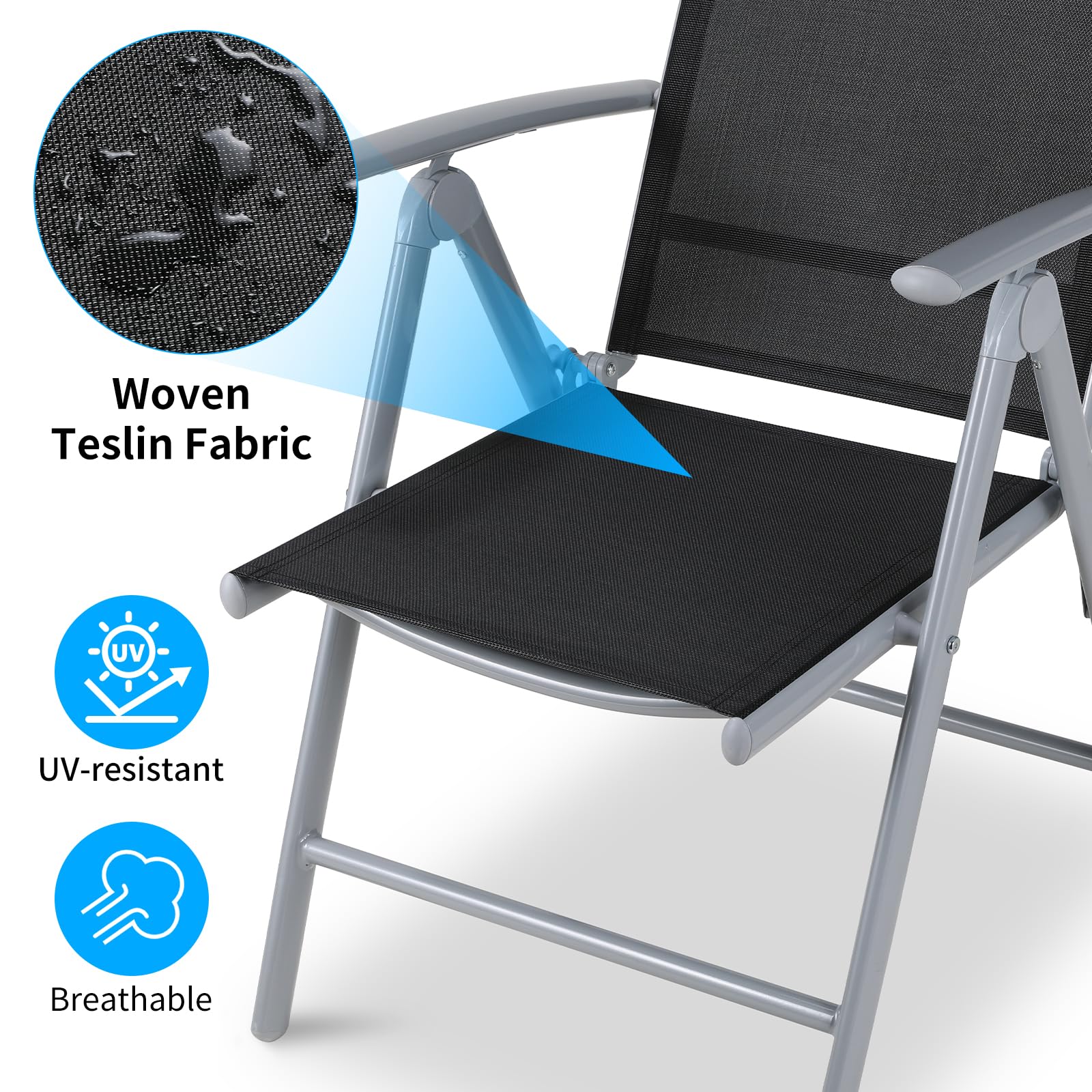 MFSTUDIO Gartenstuhl 6er Set Aluminium, Textilene Balkon Stühle