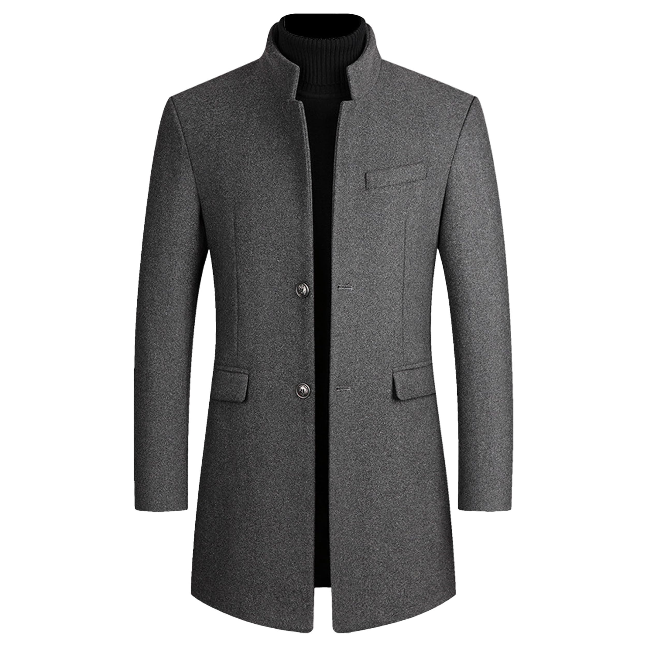 Mens Top Coat Men's Mid length Single Breasted Wool Blend Top Coat
