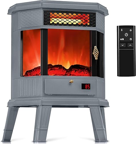 Calentador eléctrico de chimenea independiente de 22 pulgadas, chimenea infrarroja con efecto de llama 3D, temporizador, calentador de protección