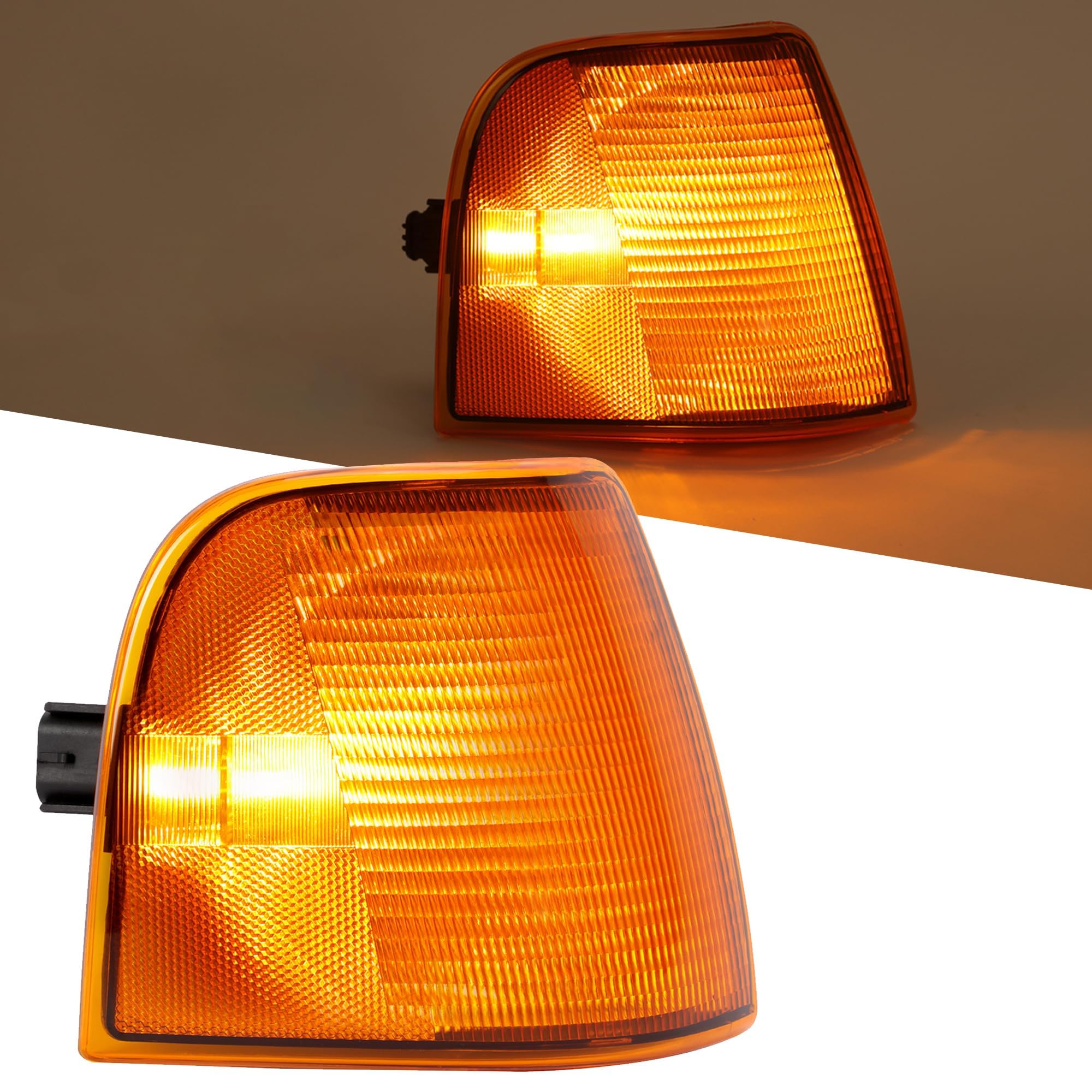 HECASA Right Corner Light Compatible with Peterbilt 375 377 385 Trucks Turn Signal Side Marker Parking Corner Lamp Assembly Halogen w/Bulb Amber Lens