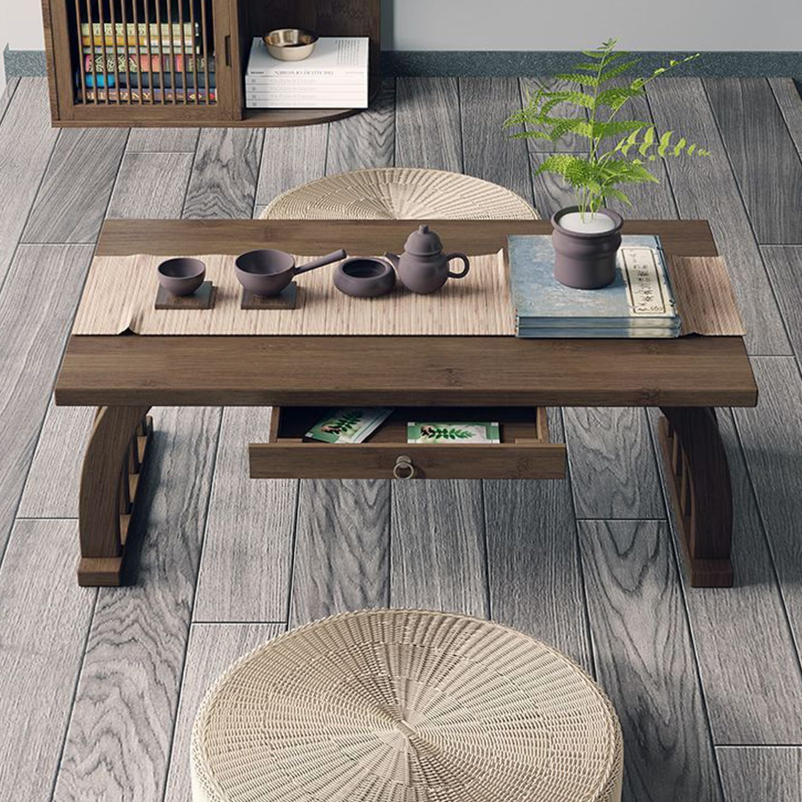 Tavolo per tatami portatile in legno massello, scrivania bassa per meditazione per casa, ufficio, soggiorno, tavolo da pavimento giapponese con uso versatile, 80 cm