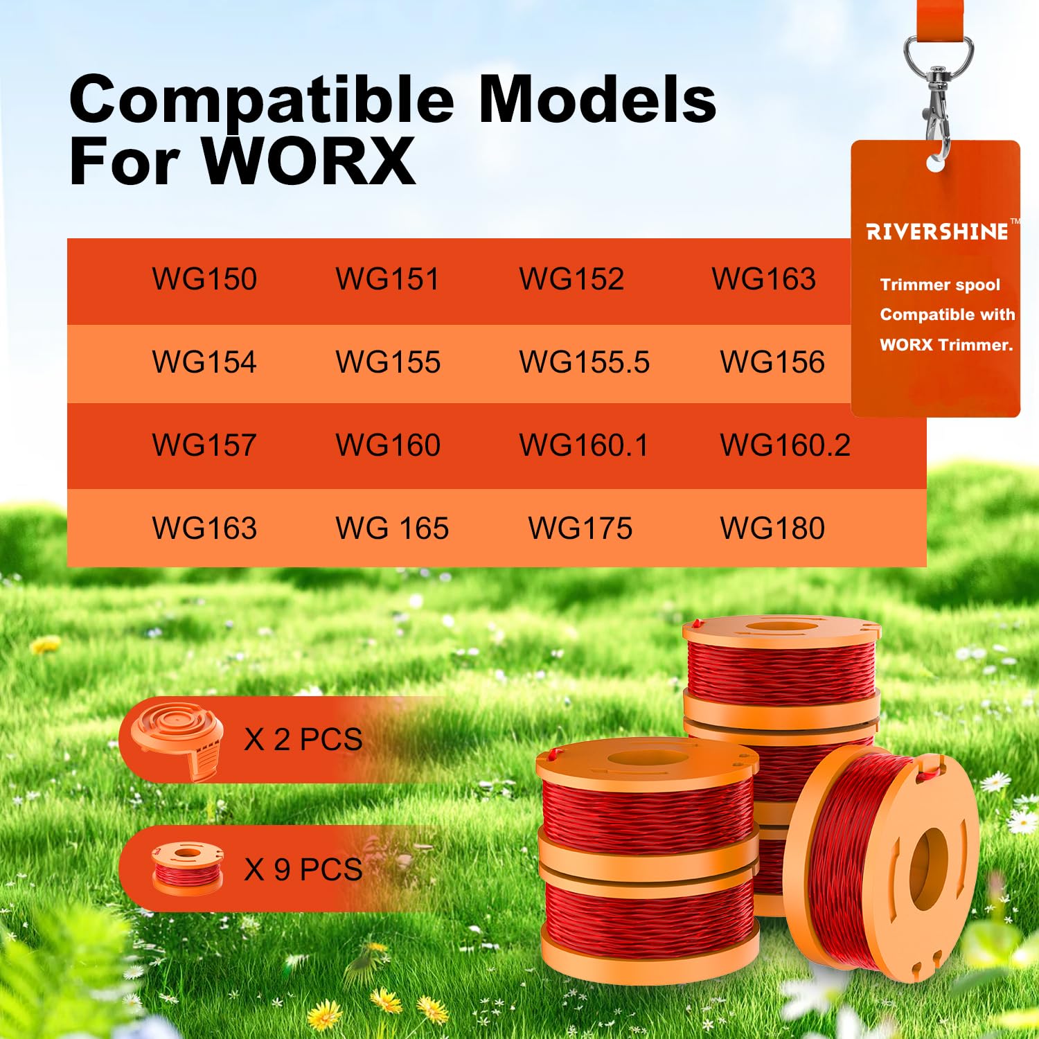 Rivershine Trimmerspule Für Worx WG150, WG151 – 16 Spulen + 4 Kappen, 165 Cm Nylon-Schnur
