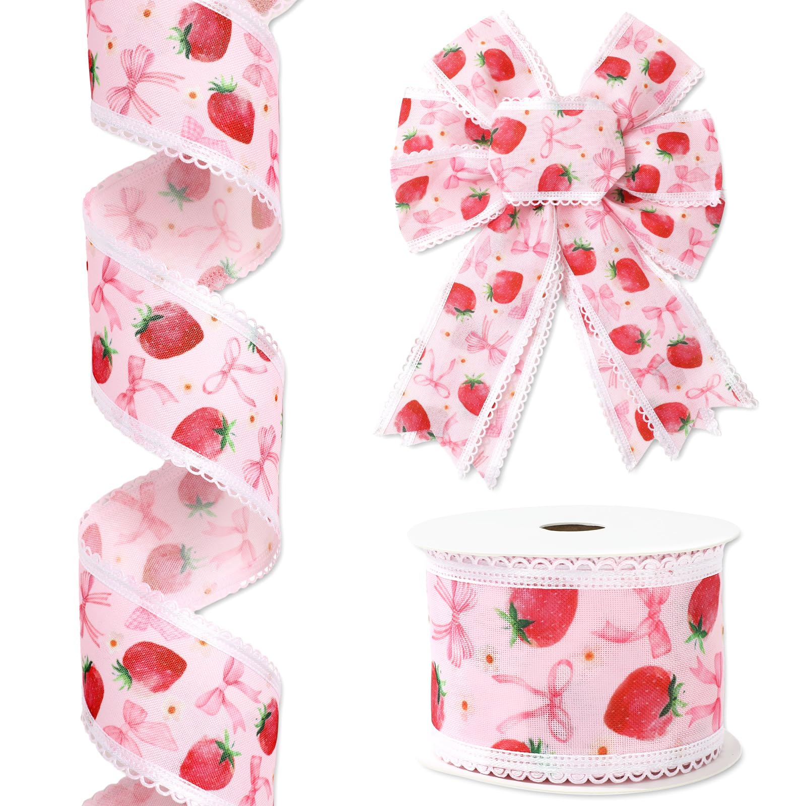 Amazon.com: JarThenaAMCS Strawberry Bow Lace Wired Edge Ribbon
