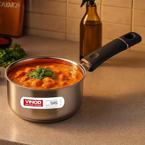 Miniatura 2 de Vinod Tivoli - Cacerola de acero inoxidable de calibre pesado, 1,1 litros, fondo SAS, núcleo de aluminio extra grueso de 2 capas, base de inducción
