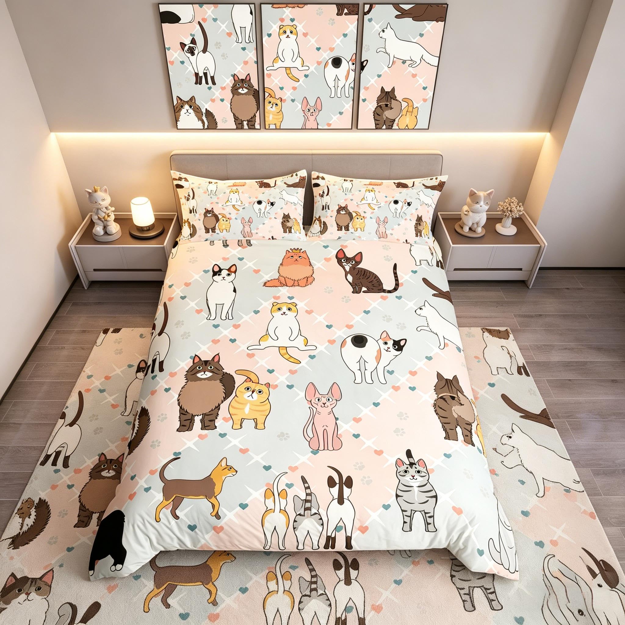 Housse de couette chats rose parure de lit finitions haut gamme