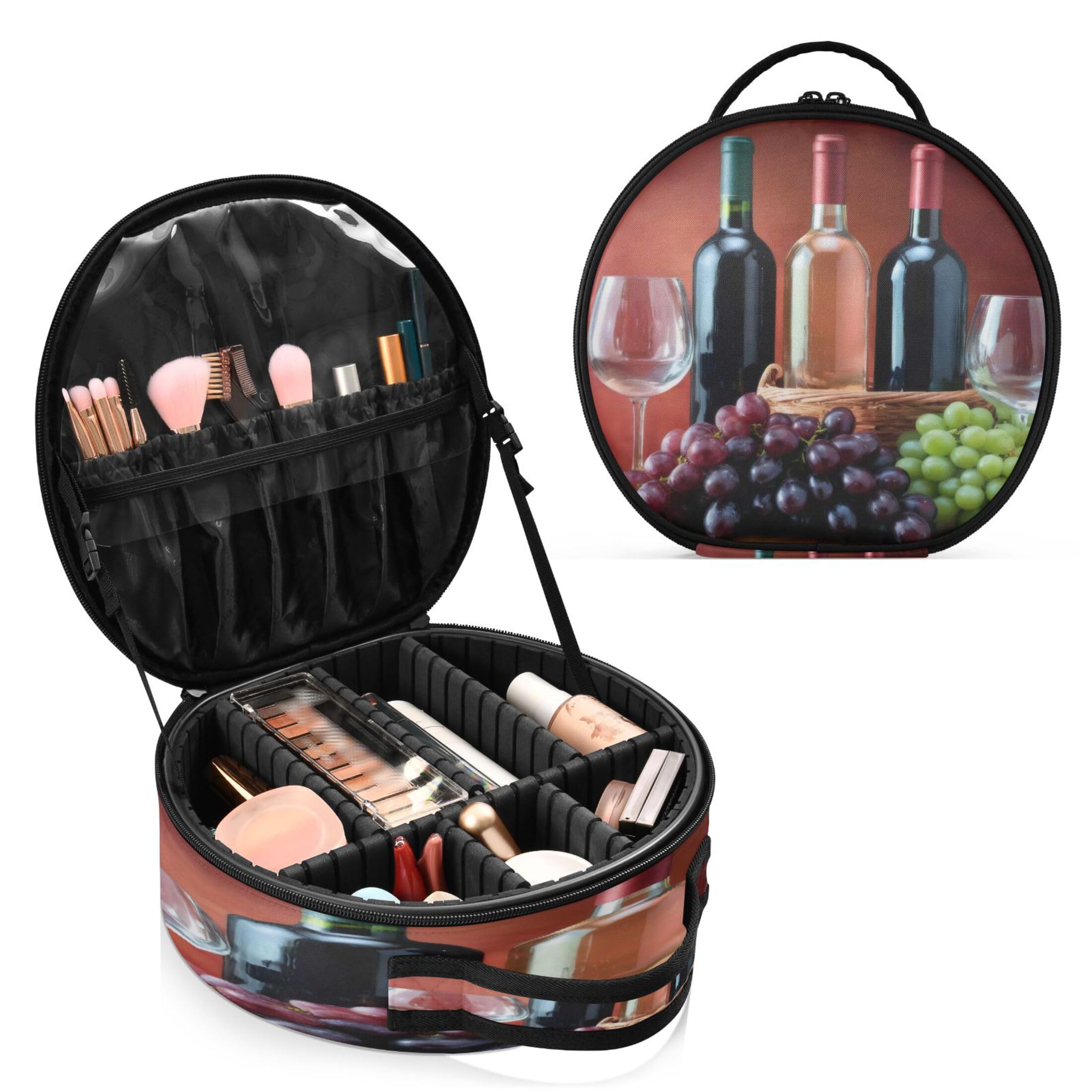 Takiito Wine Bottles Travel Makeup Case Portable Makeup Box Artist Cosmetic Case Organizer With Adjustable Dividers
