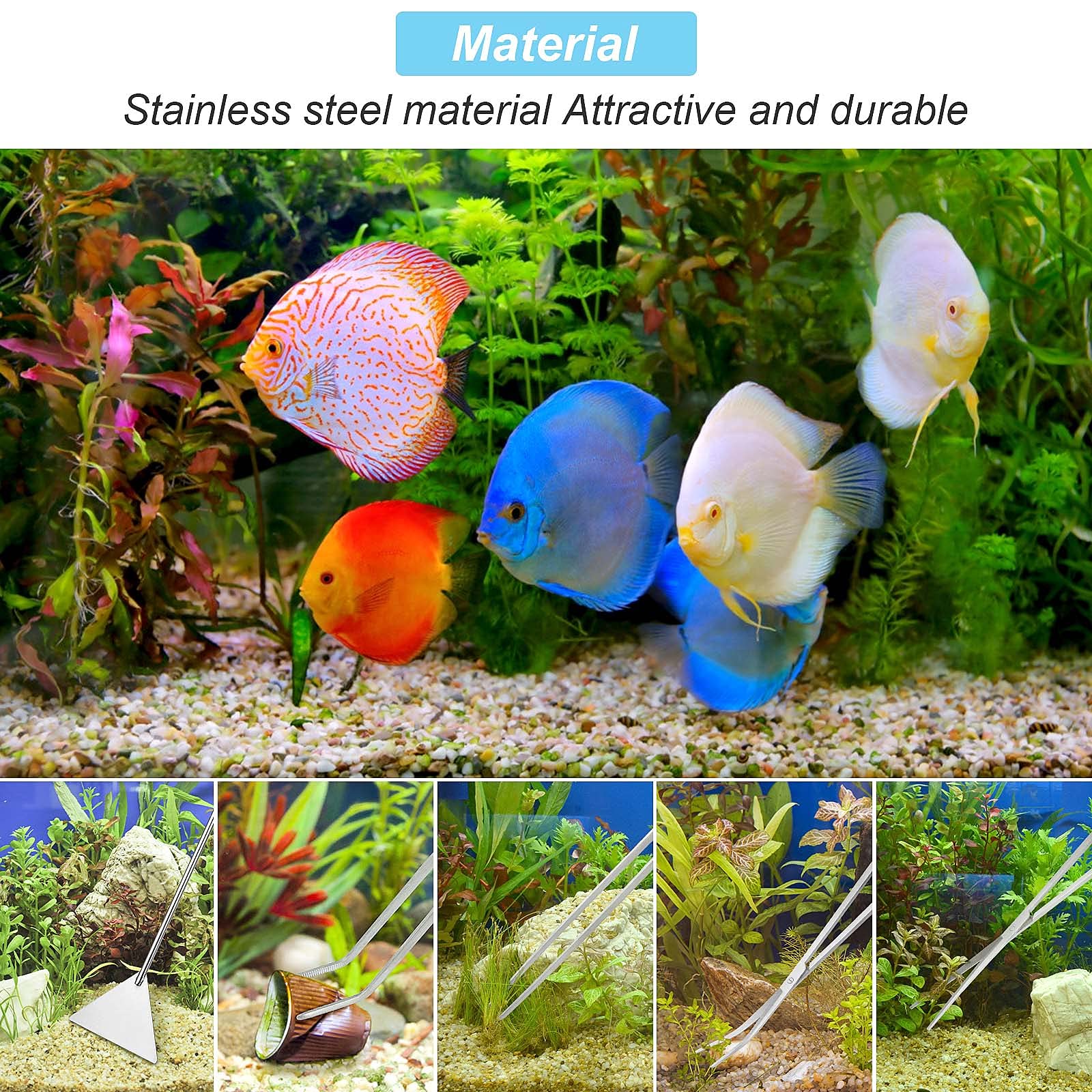 Czemo Serbatoio per Pesci d'acquario in Acciaio Inossidabile Acquario Forbici Pinze Spatola Aquascaping Insieme Di Attrezzi per Fish Tank Piante