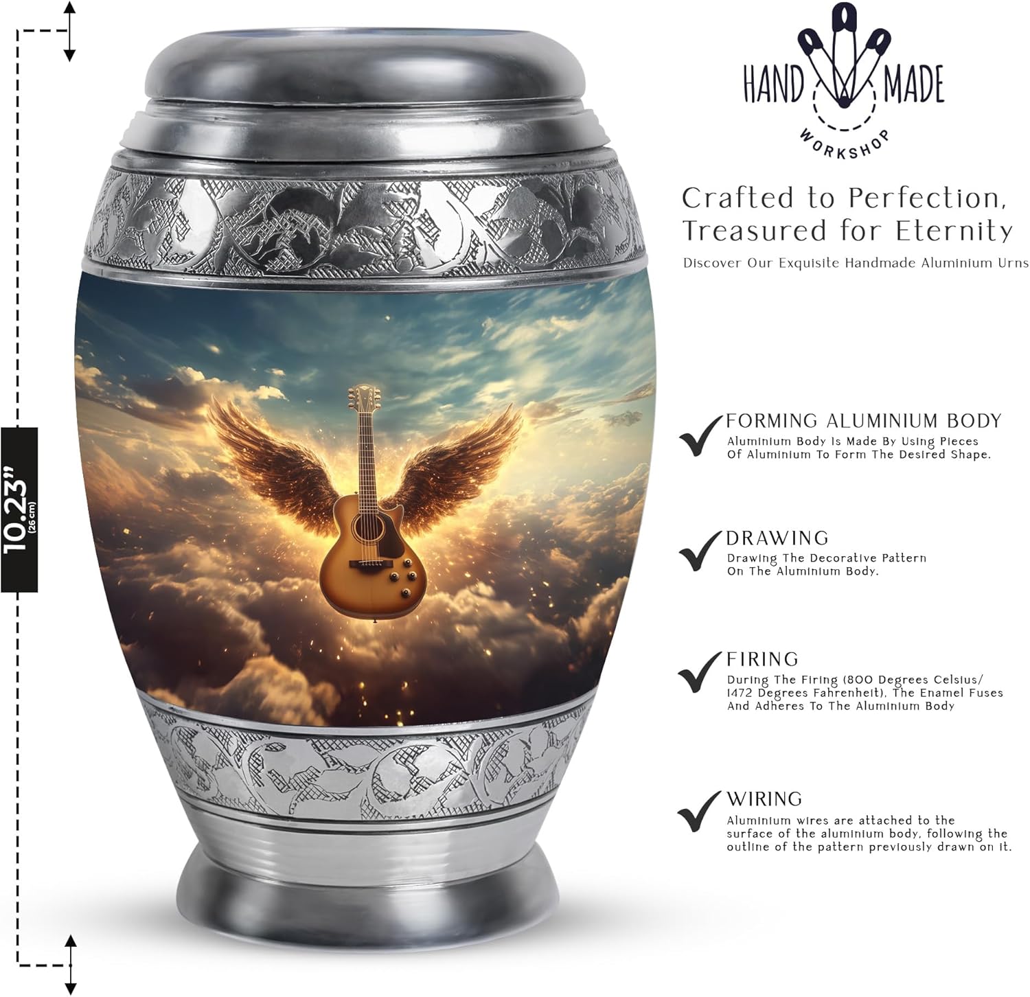 Yatskia Guitar Urn for Ashes Adult Male, Cremation Urns for Human Ashes Adult Female, Memorial and Funeral Urns, Decorative Urns Ashes Holder (Monar Large, 10 Inch)