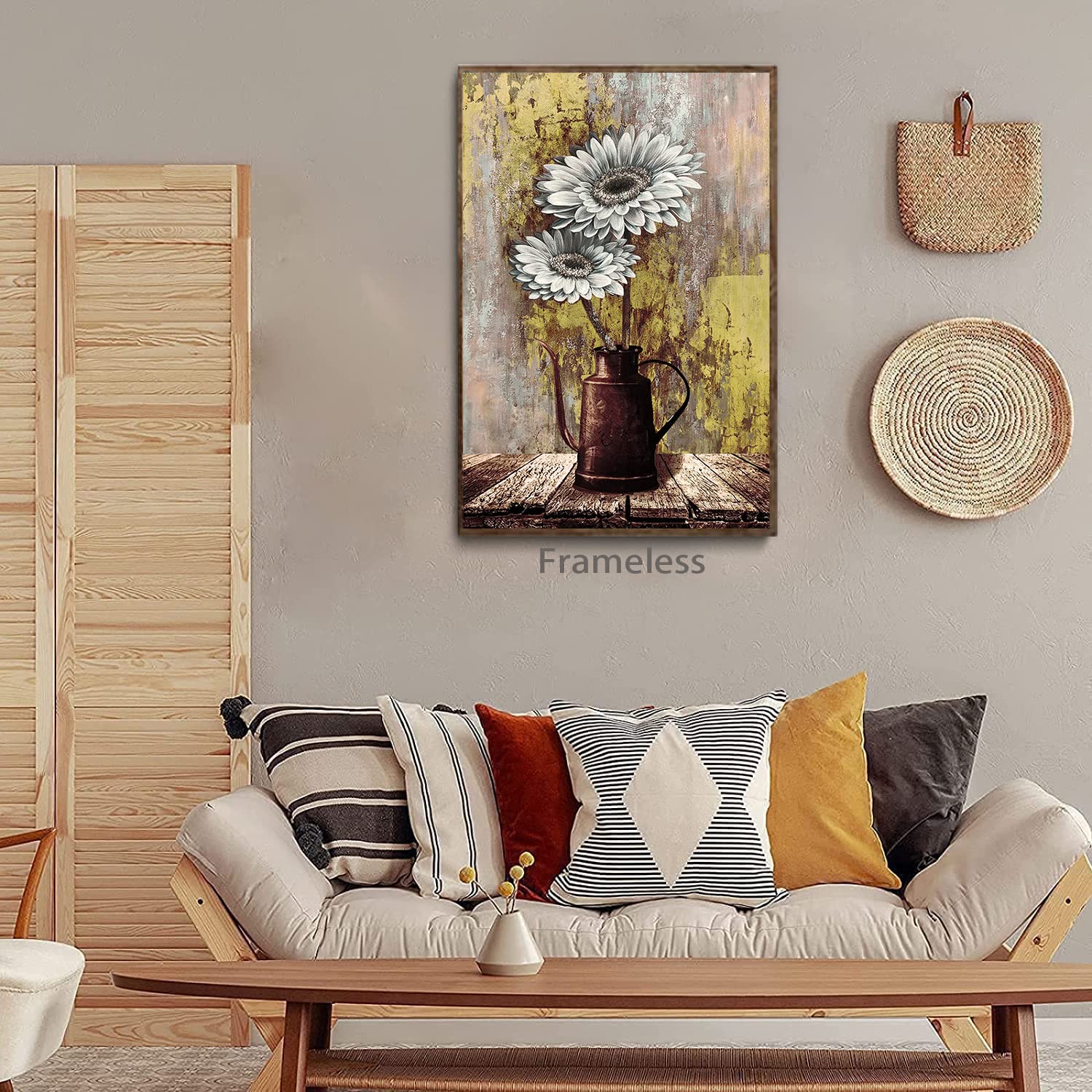 Wandbild "Weiße Sonnenblume" Im Vintage-Look – Gerahmte Leinwand, 30x40 Cm, Rustikale Deko