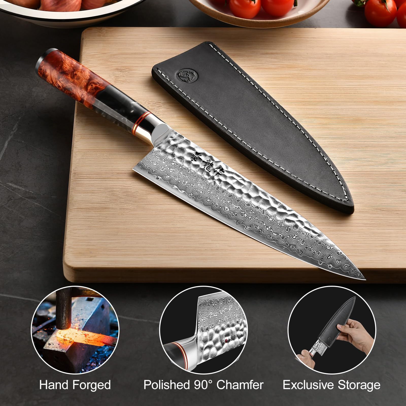 8'' Japanese Chef Knife, Professional Handcrafted Damascus VG10 Steel — Amazon image 5