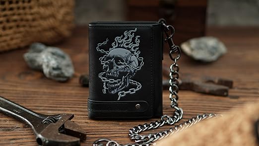 kmrii skull lether wallet chain 超希少 Amazon.com: skneephate Men's Wallet With Chain Skull Trifold