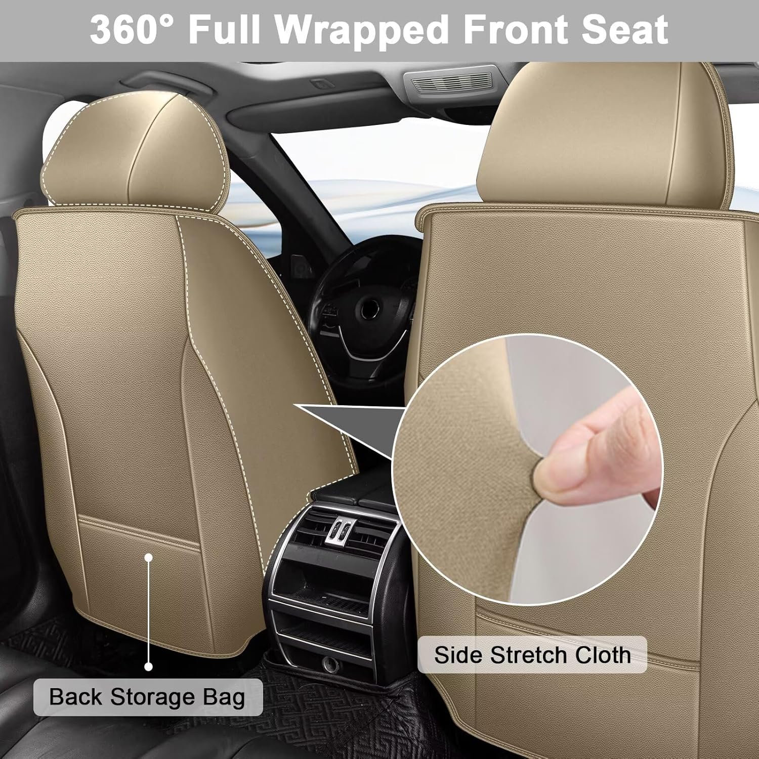 TTX LIGHTING Front Car Seat Covers Fit for Subaru Legacy 1995-2025 2026 Waterproof Faux Leather Automotive Seat Protectors Cushions with Airbag Compatible(2 Front Seat,Beige)