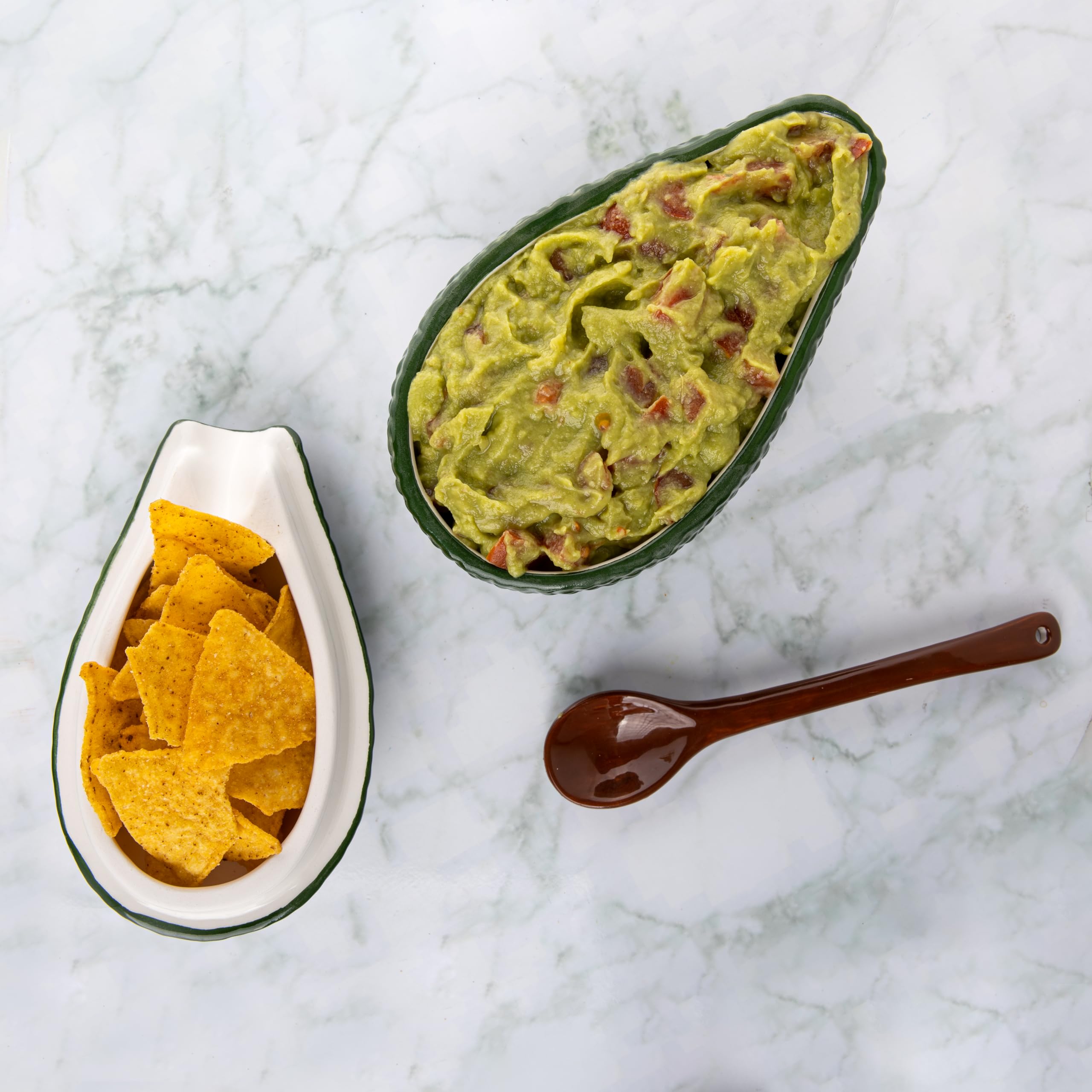 Fisura - Ciotola per guacamole con cucchiaio. Originale ciotola a forma di avocado. Ciotola per guacamole in porcellana. Ciotola verde per antipasti. 18 x 10 cm