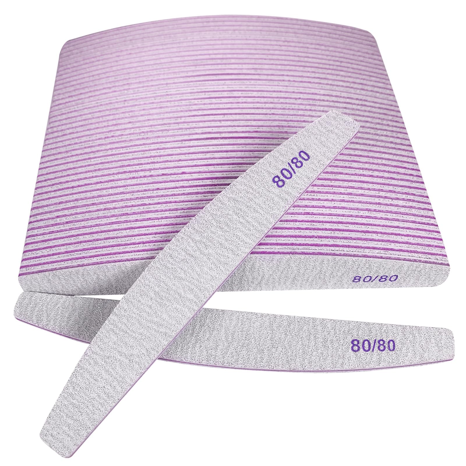 Limas de uñas de grano 80/80 (24 piezas), limas de uñas para uñas acrílicas y uñas de gel, tableros de esmeril de grano 80 de doble cara para uñas, lima de uñas profesional, reutilizable, lavable