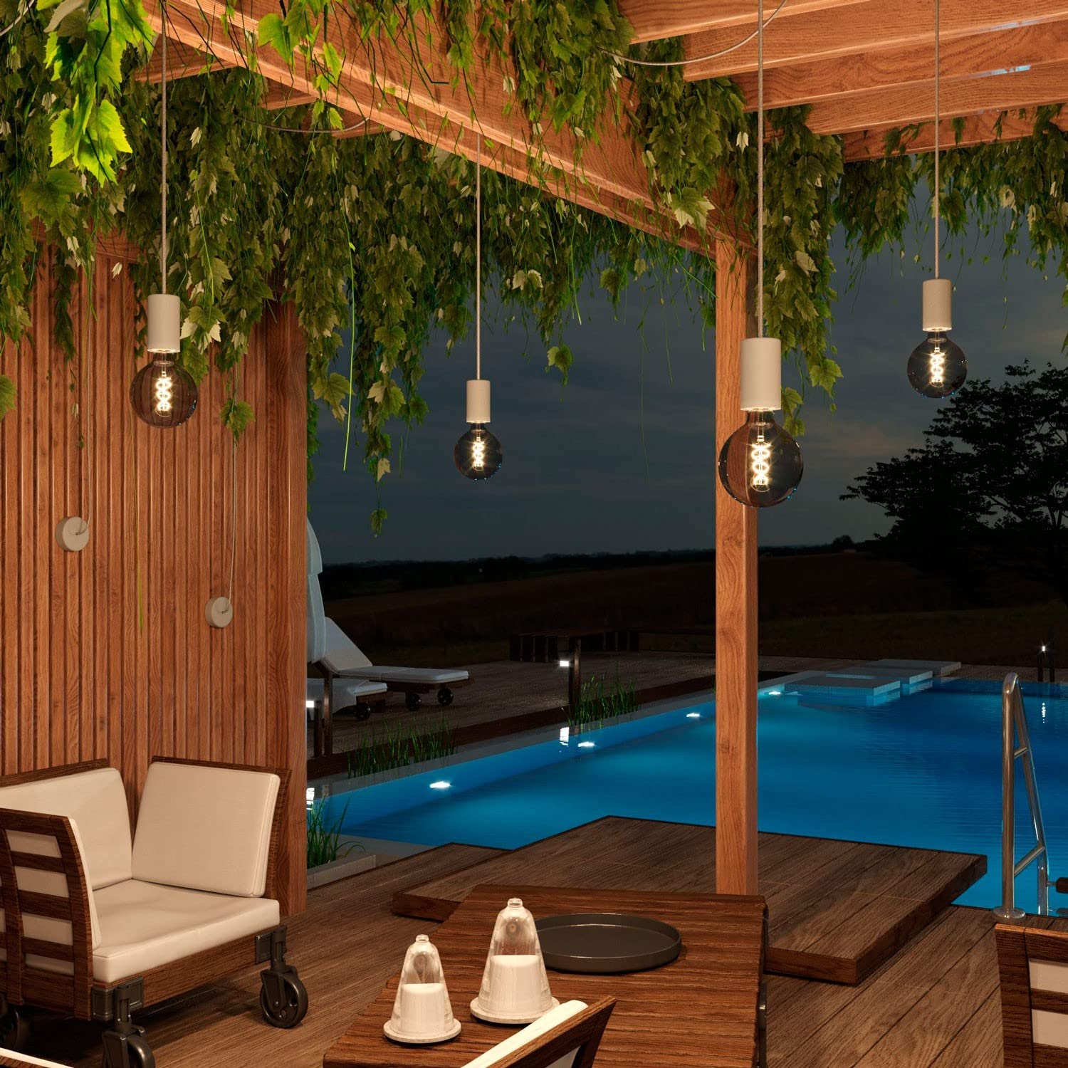 Creative Cables EIVA Outdoor-Pendelleuchte – IP65 Wasserdicht, Mit 1,5 M Textilkabel & Silikon-Baldachin, Inkl. Glühbirne, Eisgrau
