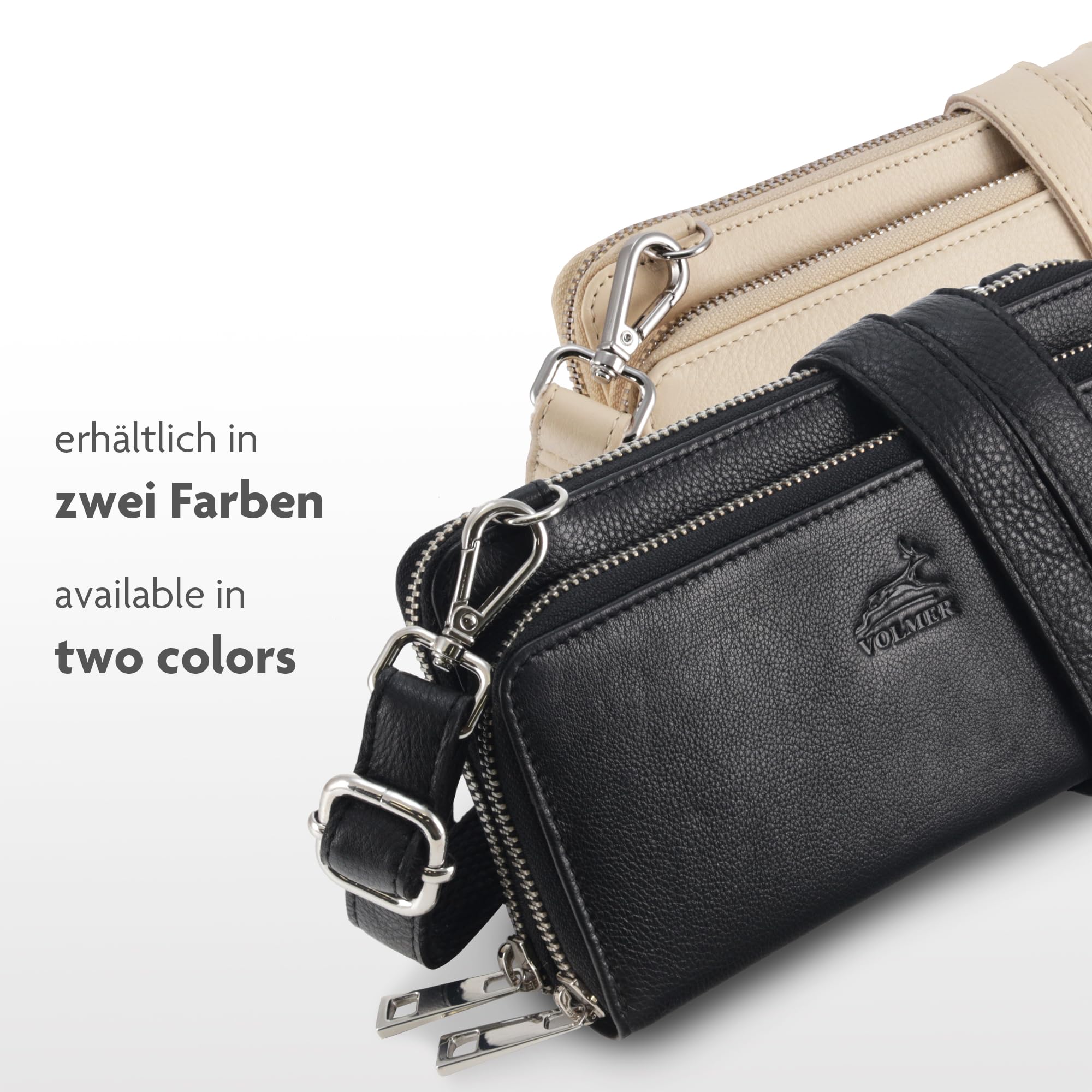 Fa.Volmer ® Damen Geldbörse aus Echtleder – mit Handyfach & RFID-Schutz – abnehmbarer Schulterriemen – Modell Verona