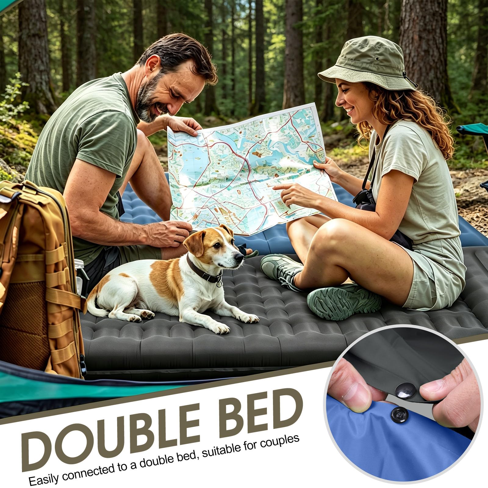 WARMTUYO Matelas isolant de camping - 12 cm - Gonflable - Petit encombrement - Étanche - Avec pompe à pied et coussin - Tapis de couchage antidérapant pour la randonnée et la plage