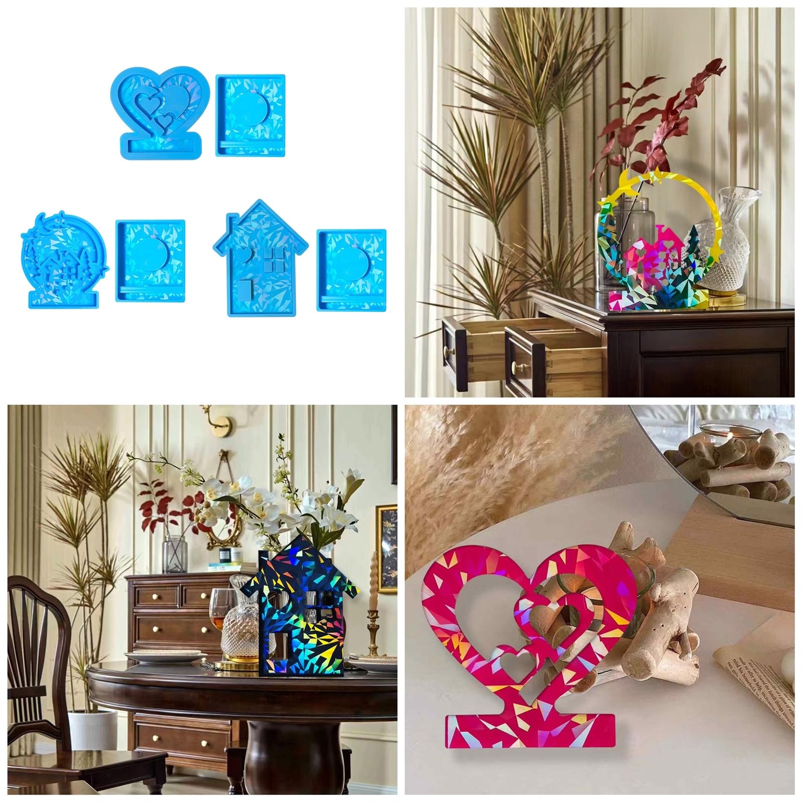 Moule Silicone Bougeoir Cœur 3D - Plateau DIY Bijoux Décoration Maison Bougie Résine Béton Bougeoir Coeur