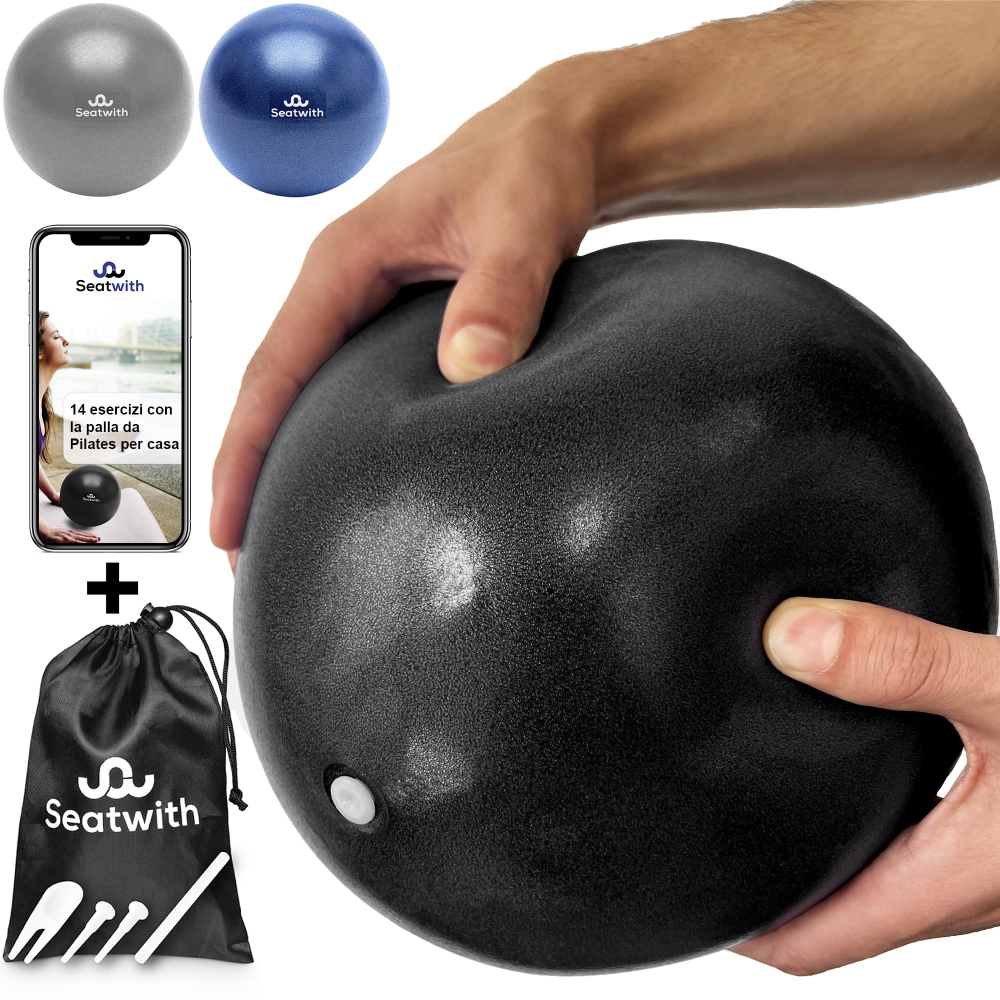 Palla da Pilates 23 cm - Borsa per Trasporto + E-book PDF Esercizi - Ideale Sia per Principianti che Non - Palla Pilates Piccola e Molto Leggera per Allenarsi a Casa