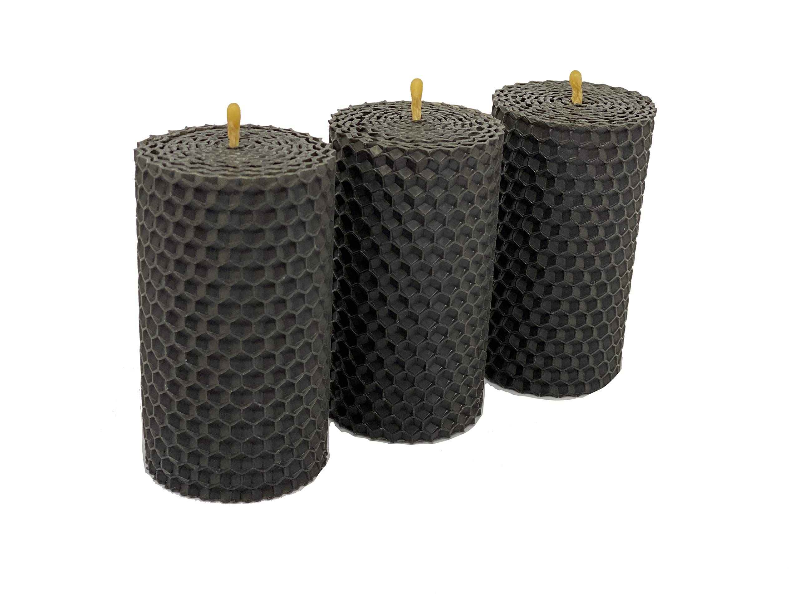 Candle Set of 3 Pillar Beeswax Candles with Honey Scent (Size 3.4 x 1.8 in) for Gift and Home Decor (Black)