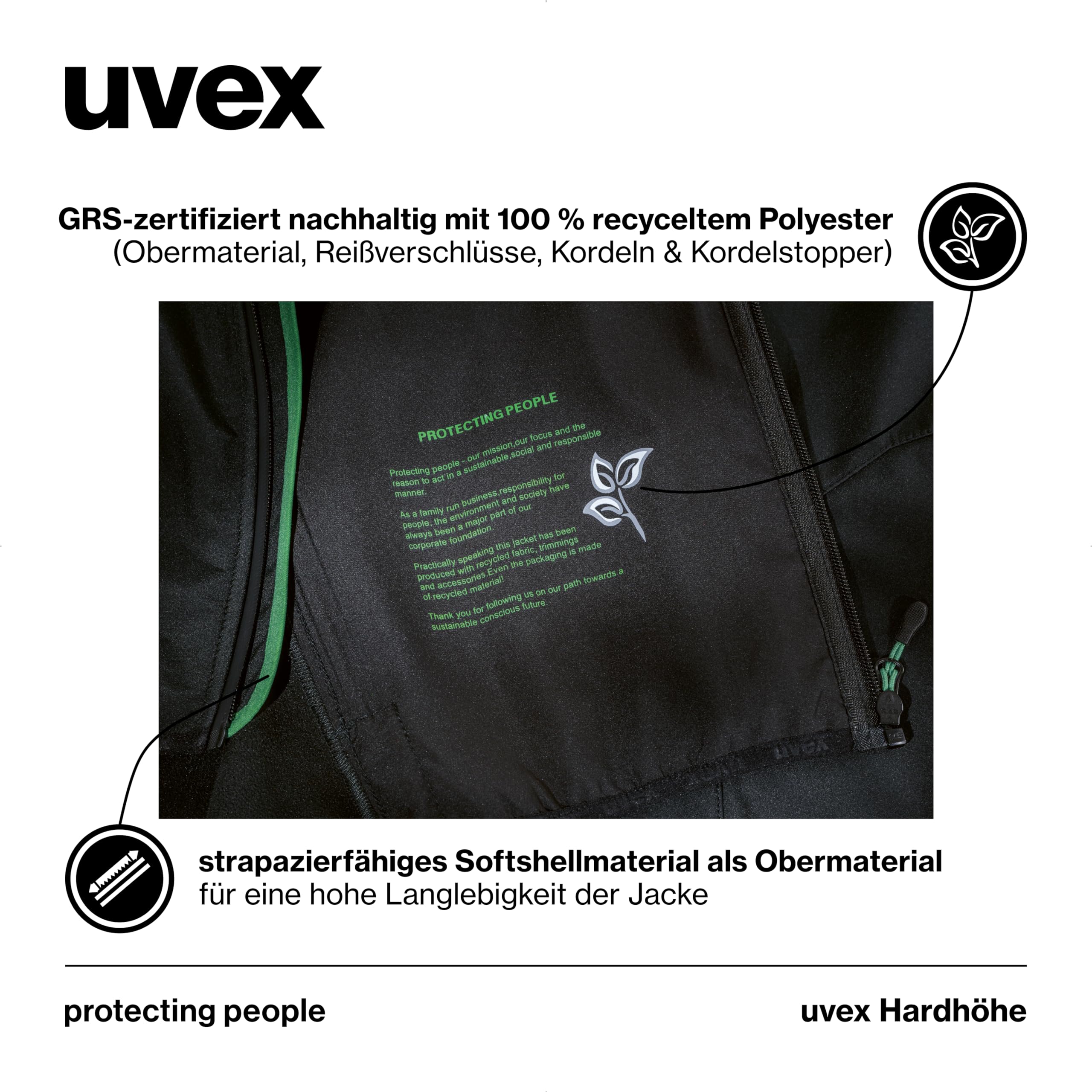 Uvex Hardhöhe Softshell Jacket - Wodoodporna kurtka rekreacyjna wykonana z poliestru pochodzącego z recyklingu