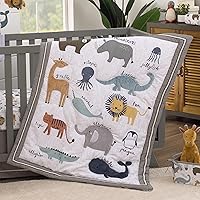 Vista 9 de NoJo Zoo Animals - Juego de cama para cuna de 4 piezas, color blanco y gris